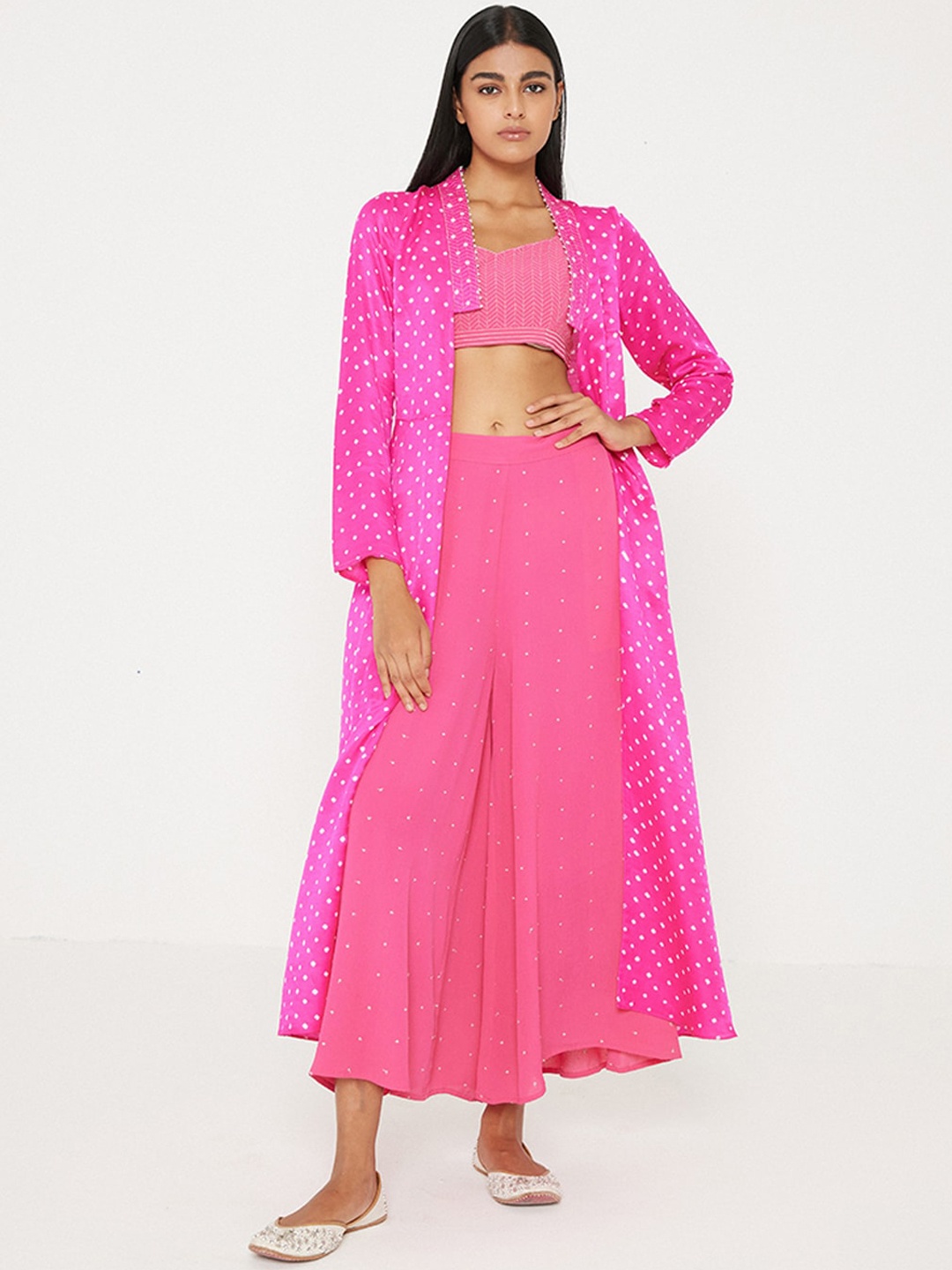 

Ancestry Printed Top & Palazzo With Shrug, Pink