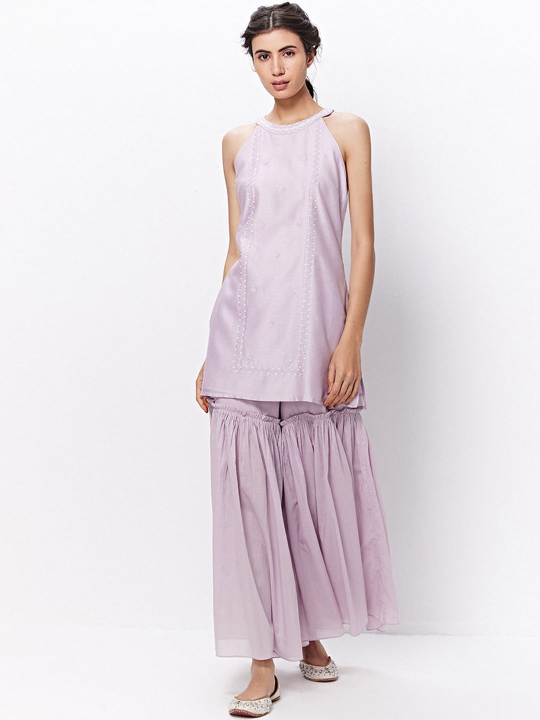 

Ancestry Sleeveless Kurta With Sharara, Lavender