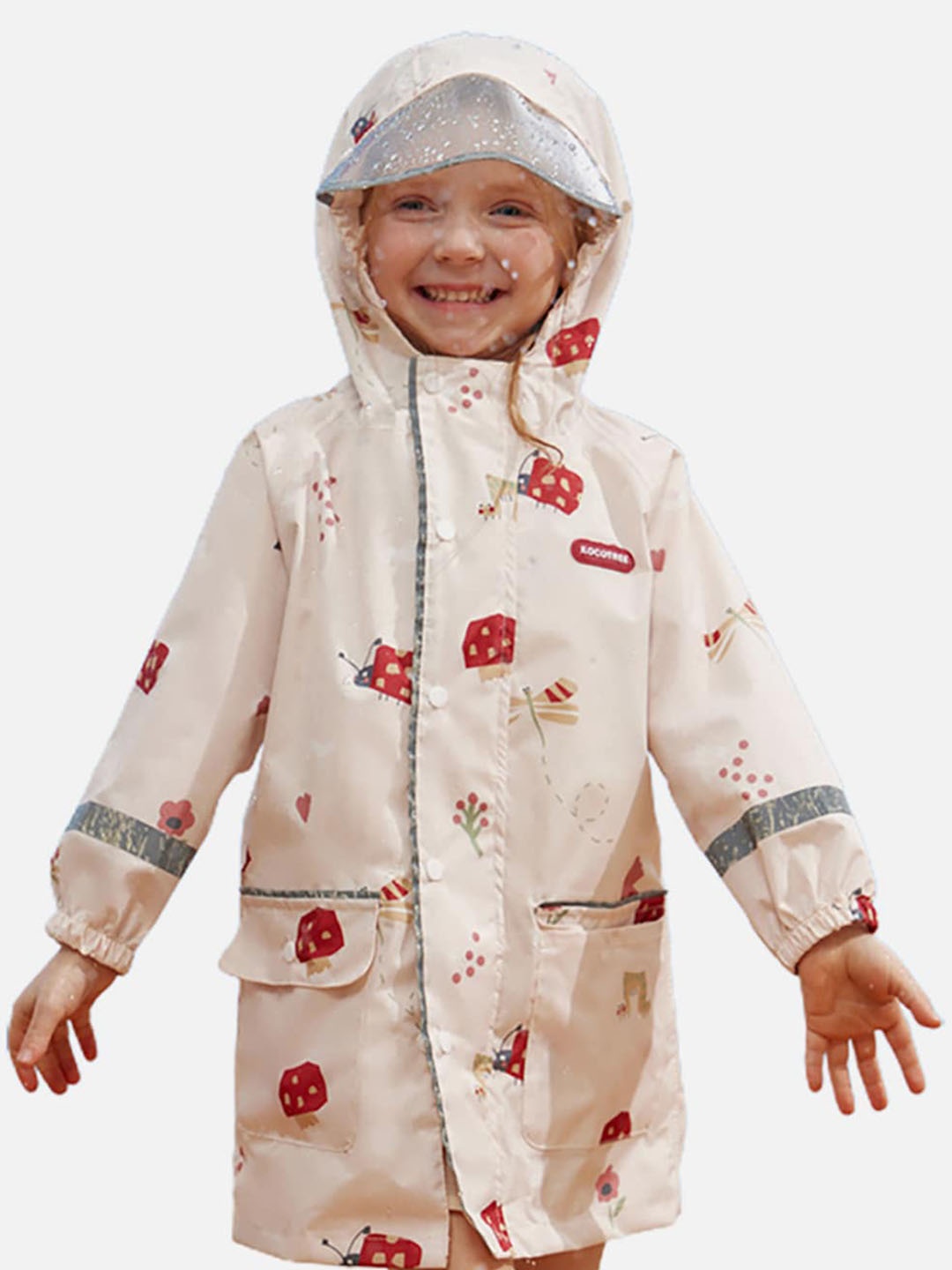 

Little Surprise Box LLP Kids Butterfly Theme Printed Knee-Length Rain Jacket, Cream