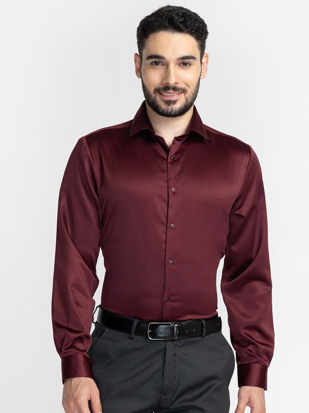 

INSPIRO Classic Slim Fit Cotton Formal Shirt, Maroon