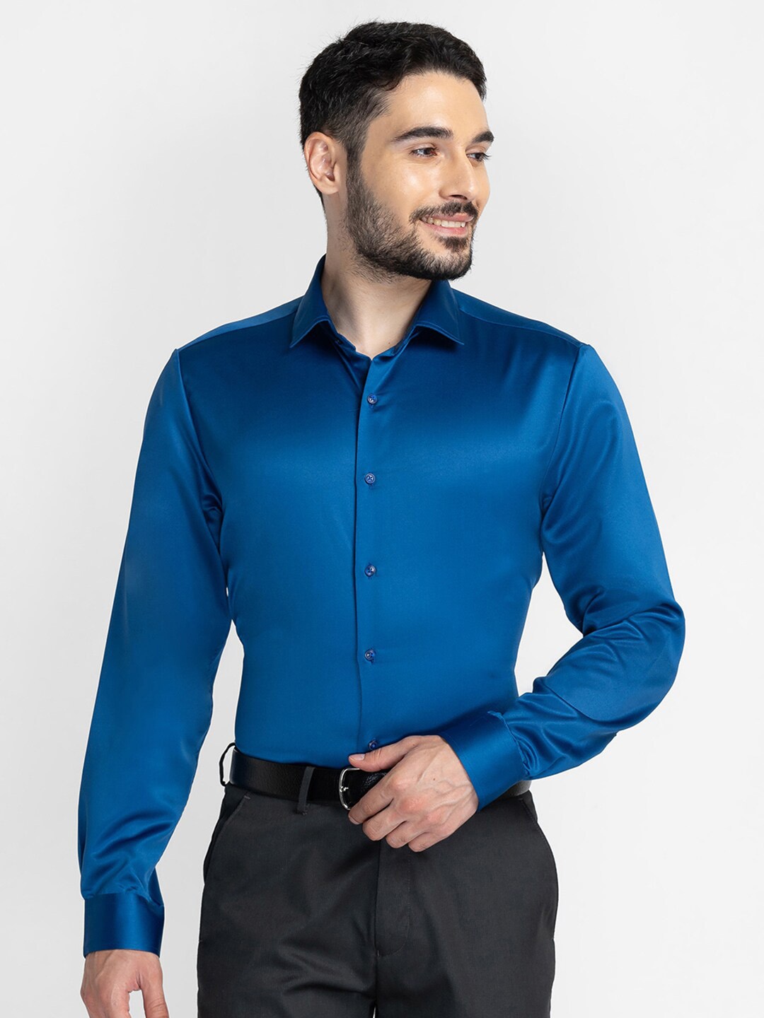 

INSPIRO Classic Cotton Slim Fit Opaque Formal Shirt, Blue