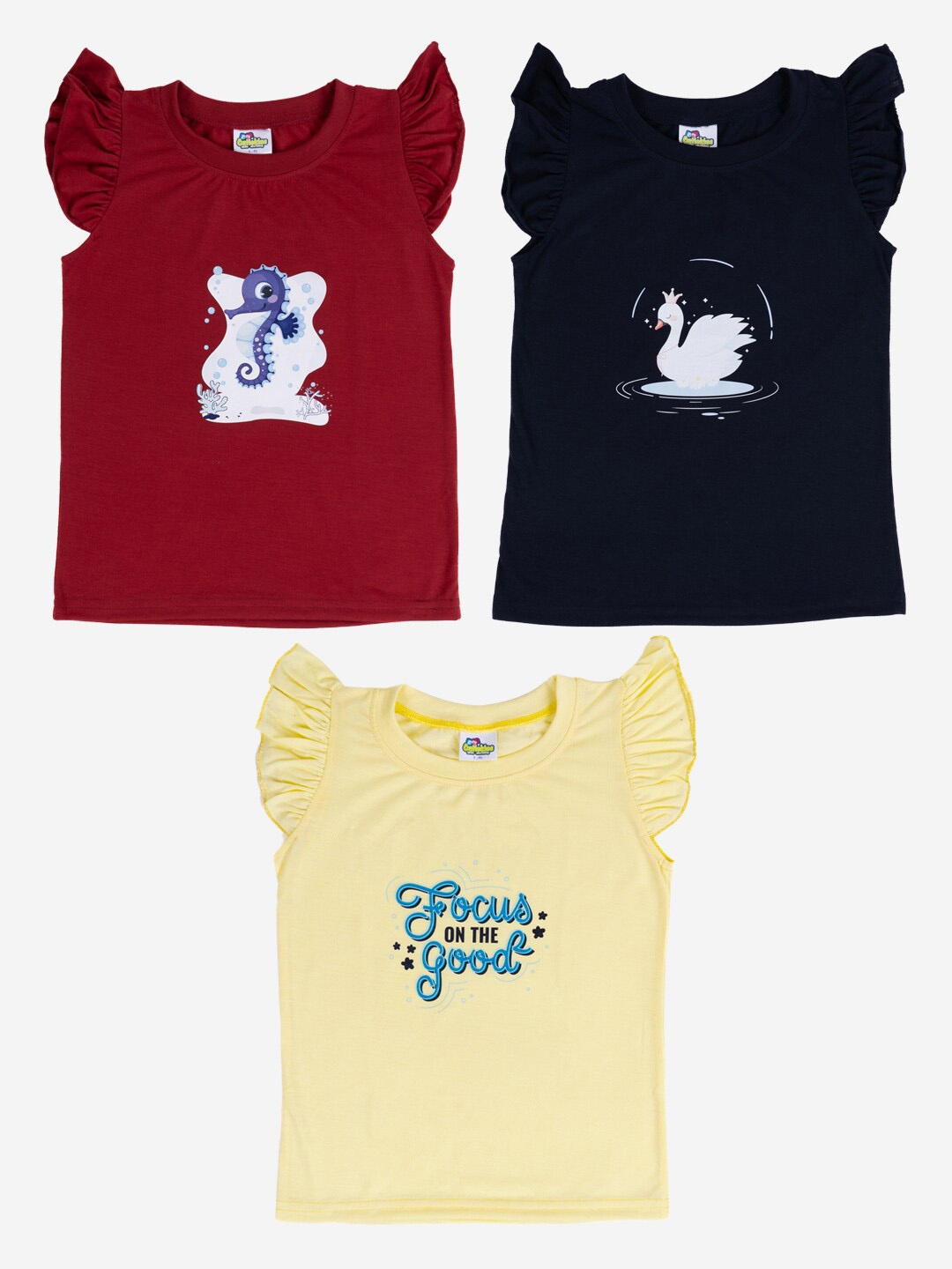 

Cutiekins Girls Pack Of 3 Typography Printed Cotton T-shirt, Maroon
