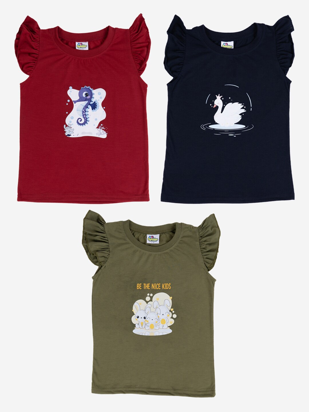 

Cutiekins Girls Pack Of 3 Graphic Printed Cotton T-shirt, Maroon