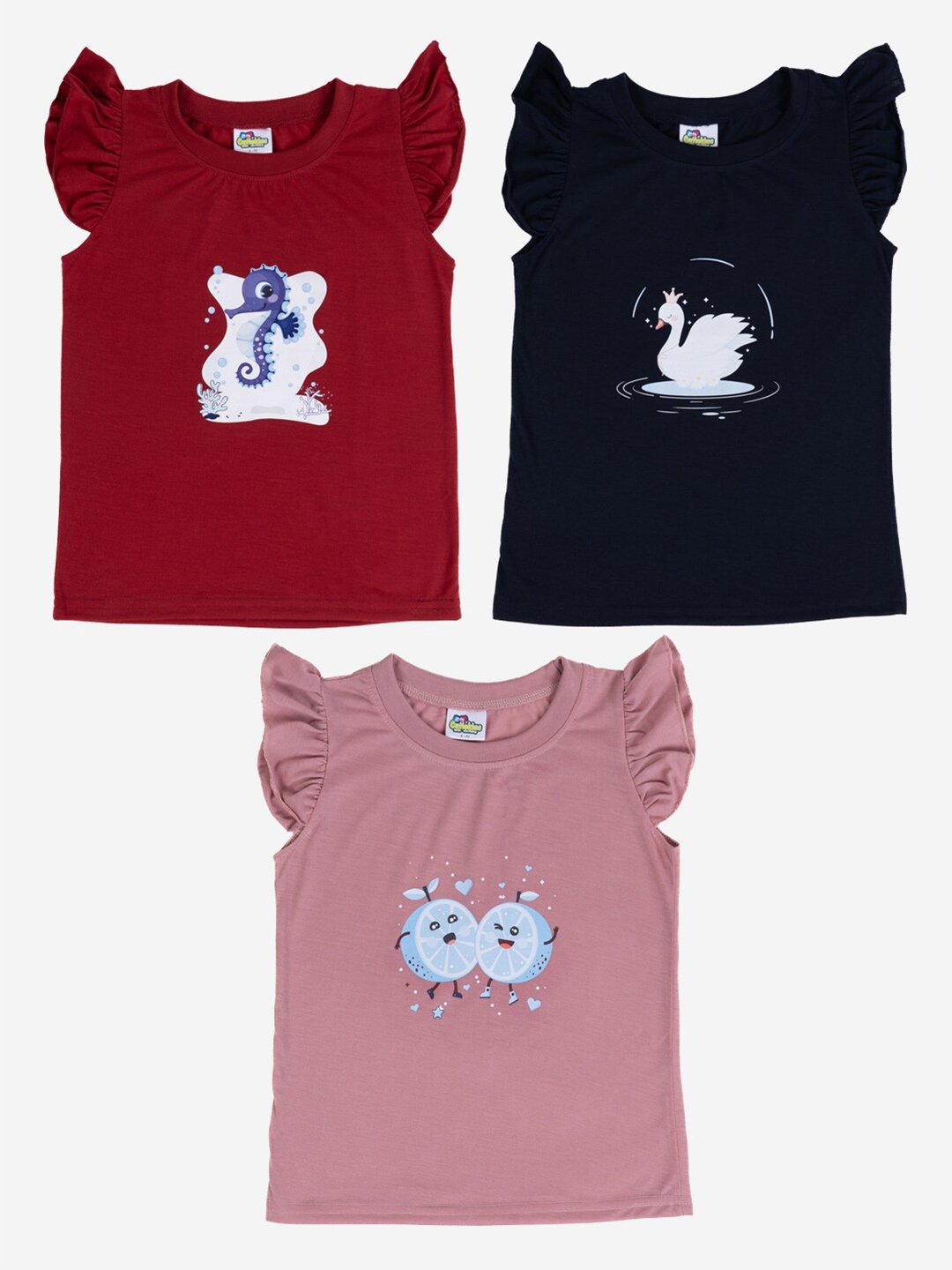 

Cutiekins Girls Pack Of 3 Printed Cotton T-shirt, Red