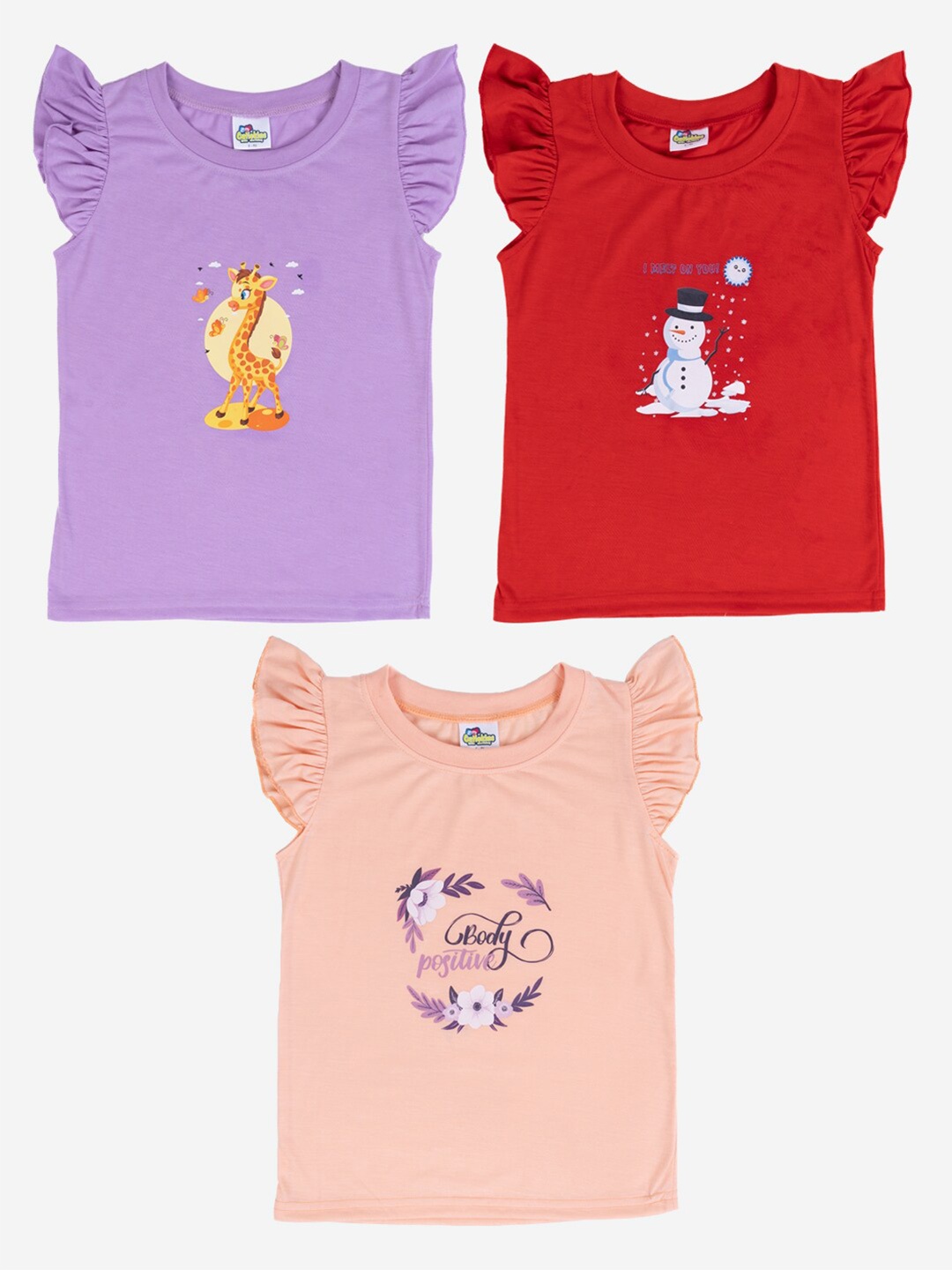 

Cutiekins Girls Pack Of 3 Printed Cotton T-shirt, Lavender