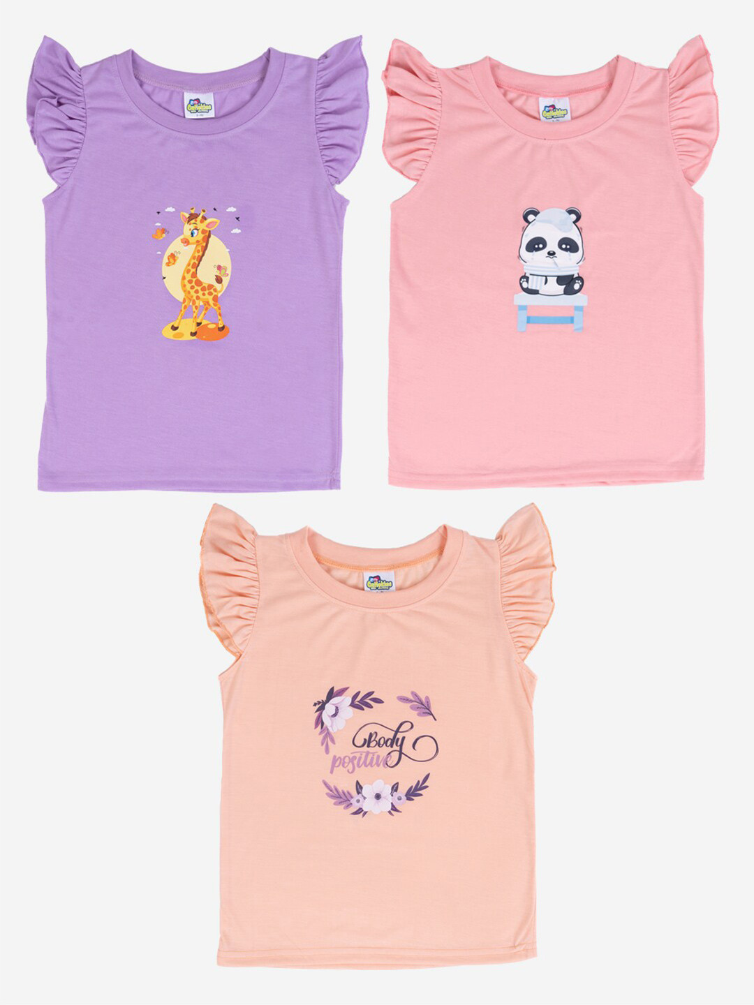 

Cutiekins Girls Pack Of 3 Printed Cotton T-shirt, Lavender