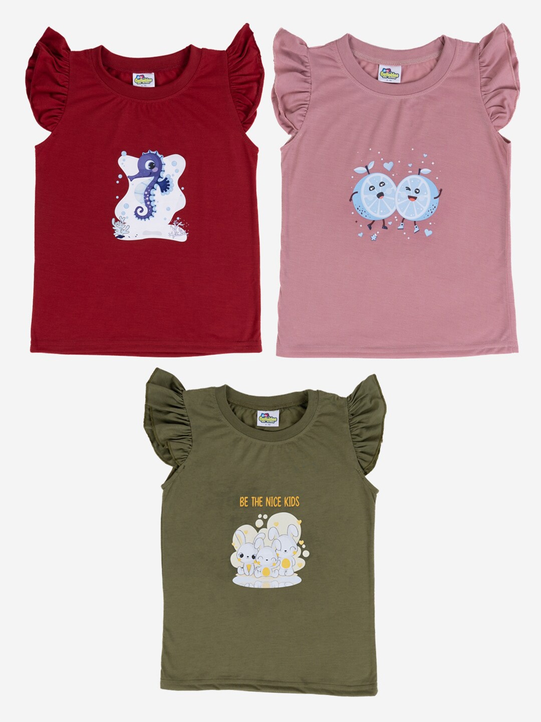 

Cutiekins Girls Pack Of 3 Printed Cotton T-shirt, Maroon