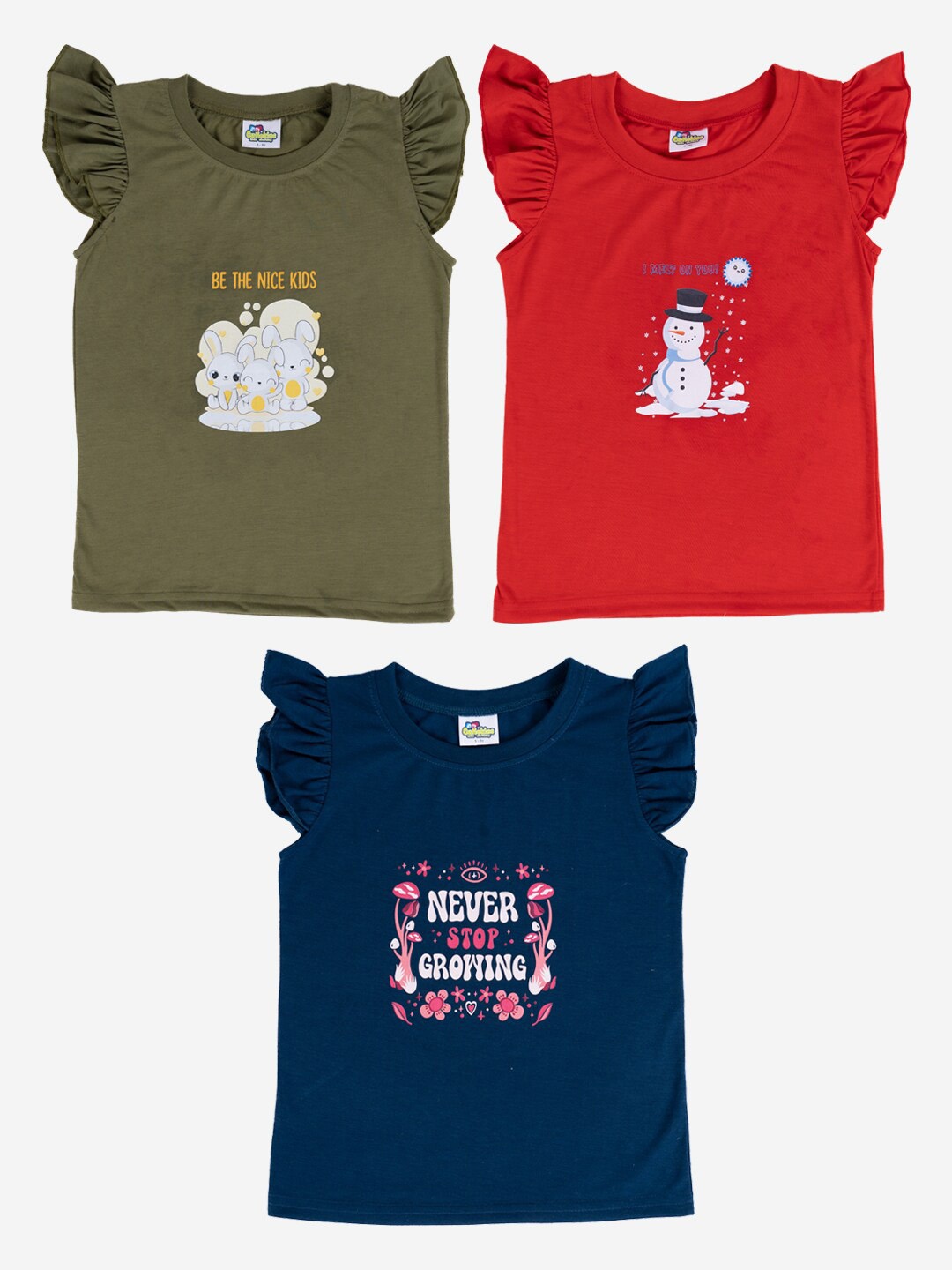 

Cutiekins Girls Pack Of 3 Printed Cotton T-shirt, Olive