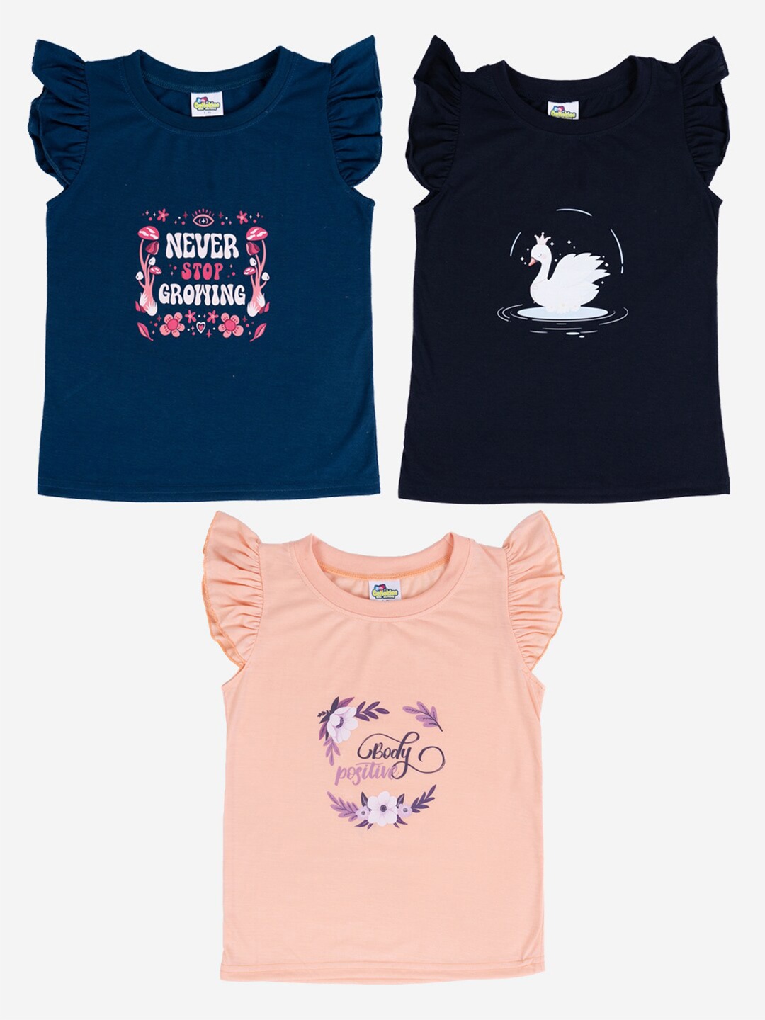 

Cutiekins Girls Pack Of 3 Printed Cotton T-shirt, Navy blue