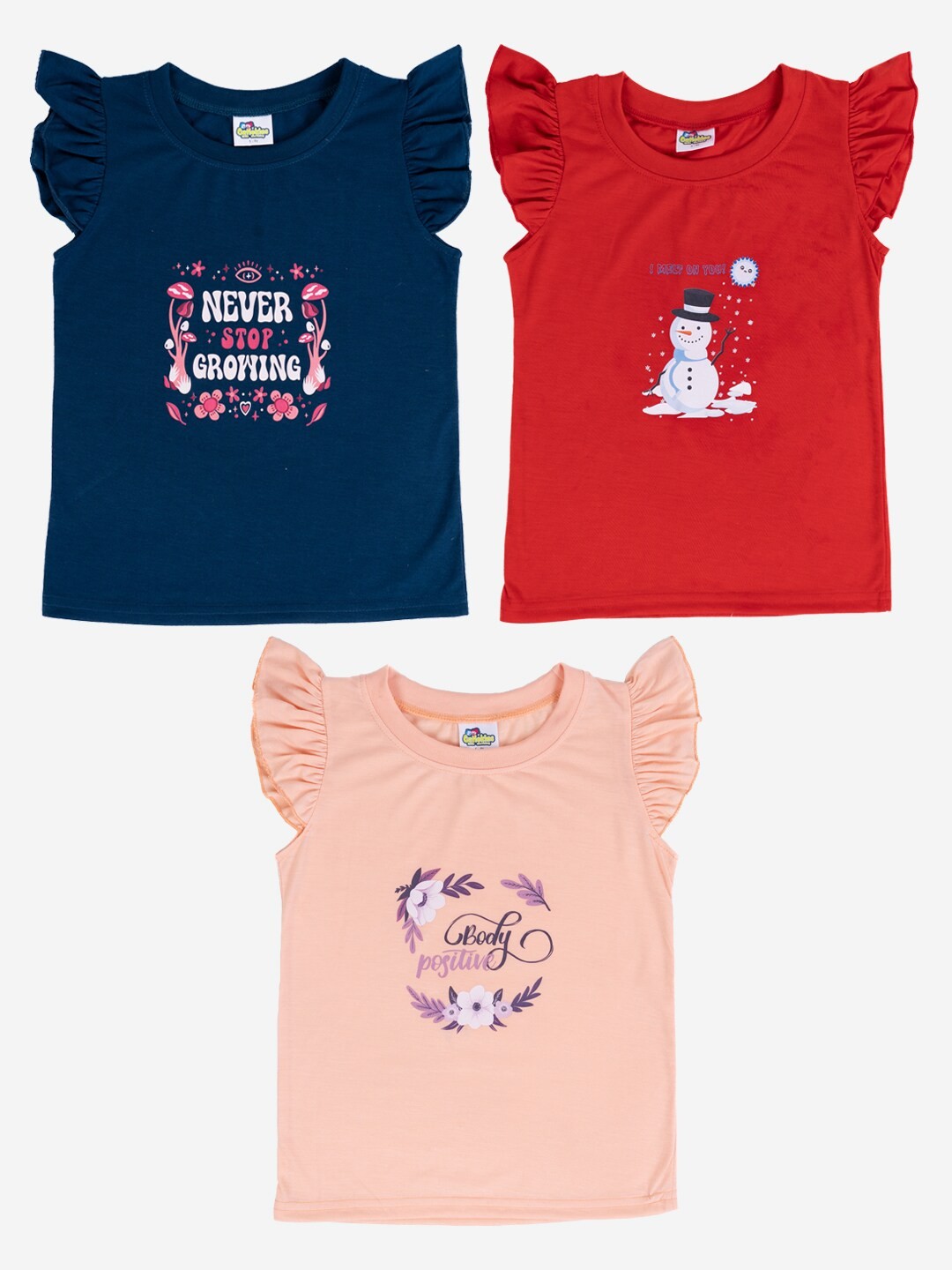 

Cutiekins Girls Pack Of 3 Printed Cotton T-shirt, Navy blue