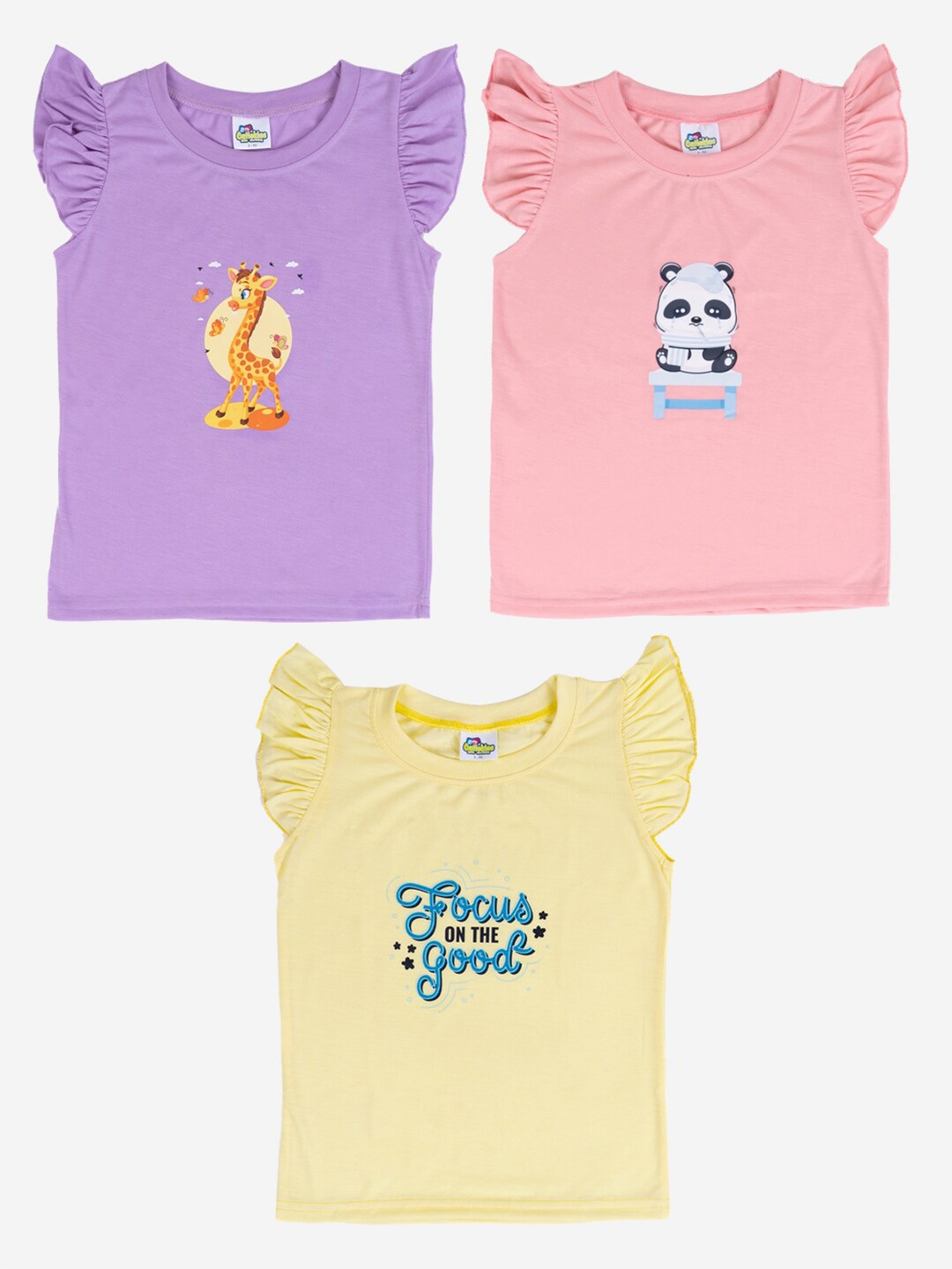 

Cutiekins Girls Pack Of 3 Printed Cotton T-shirt, Lavender