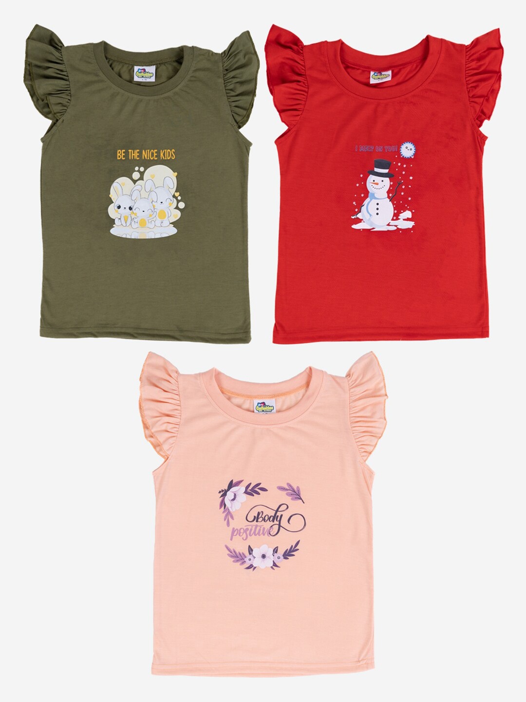 

Cutiekins Girls Pack Of 3 Printed Cotton T-shirt, Olive