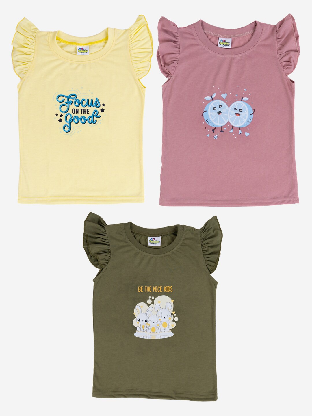 

Cutiekins Girls Pack Of 3 Printed Cotton T-shirts, Yellow