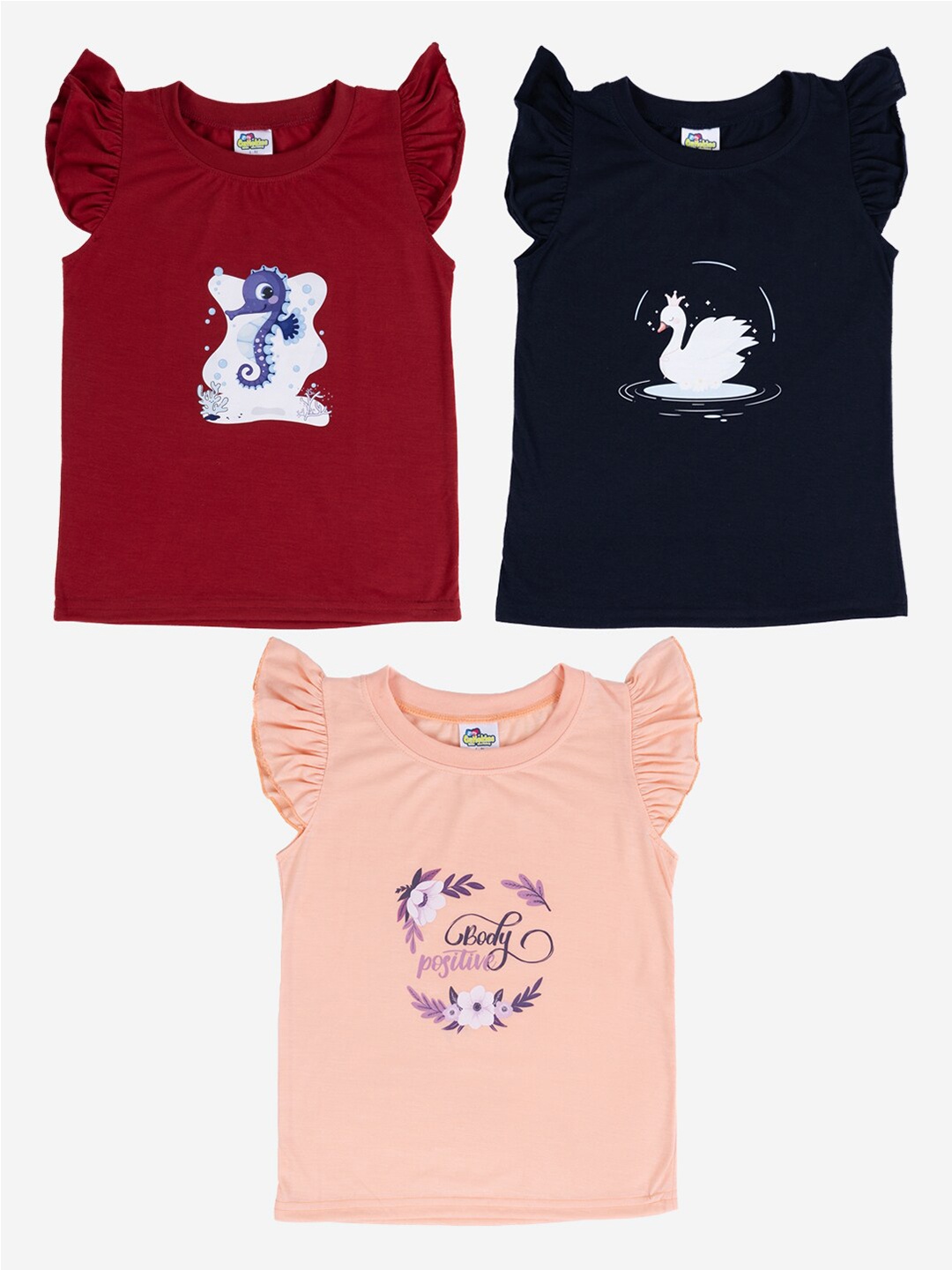 

Cutiekins Girls Pack Of 3 Printed Cotton T-shirt, Red