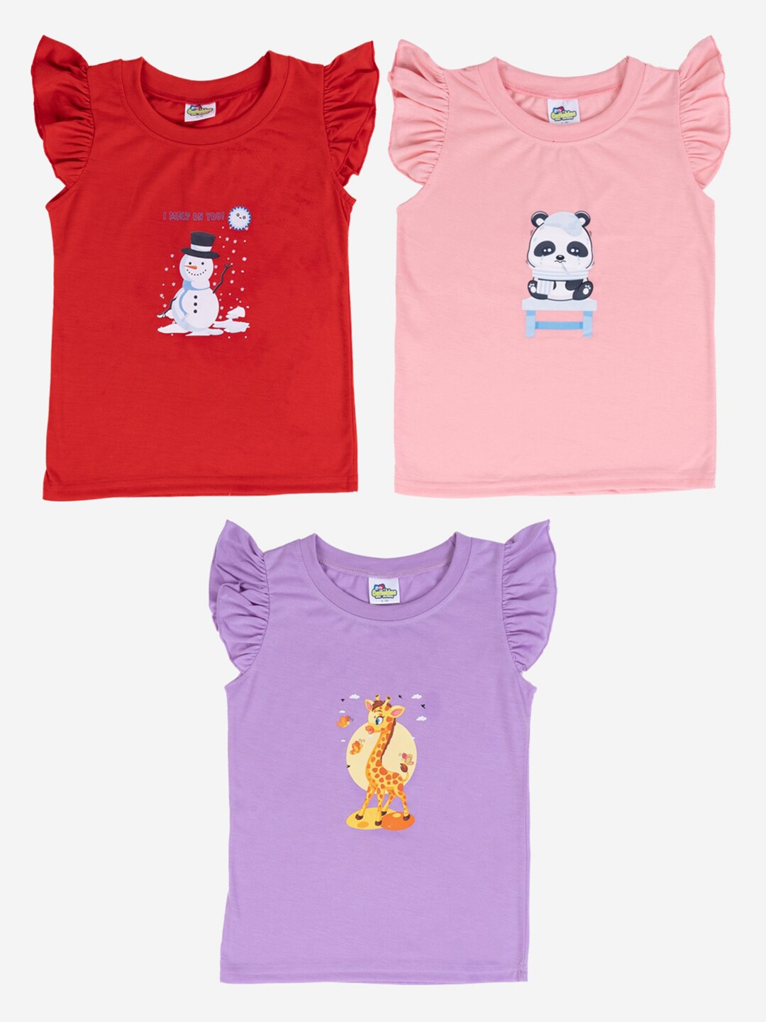 

Cutiekins Girls Pack Of 3 Printed Cotton T-shirt, Red