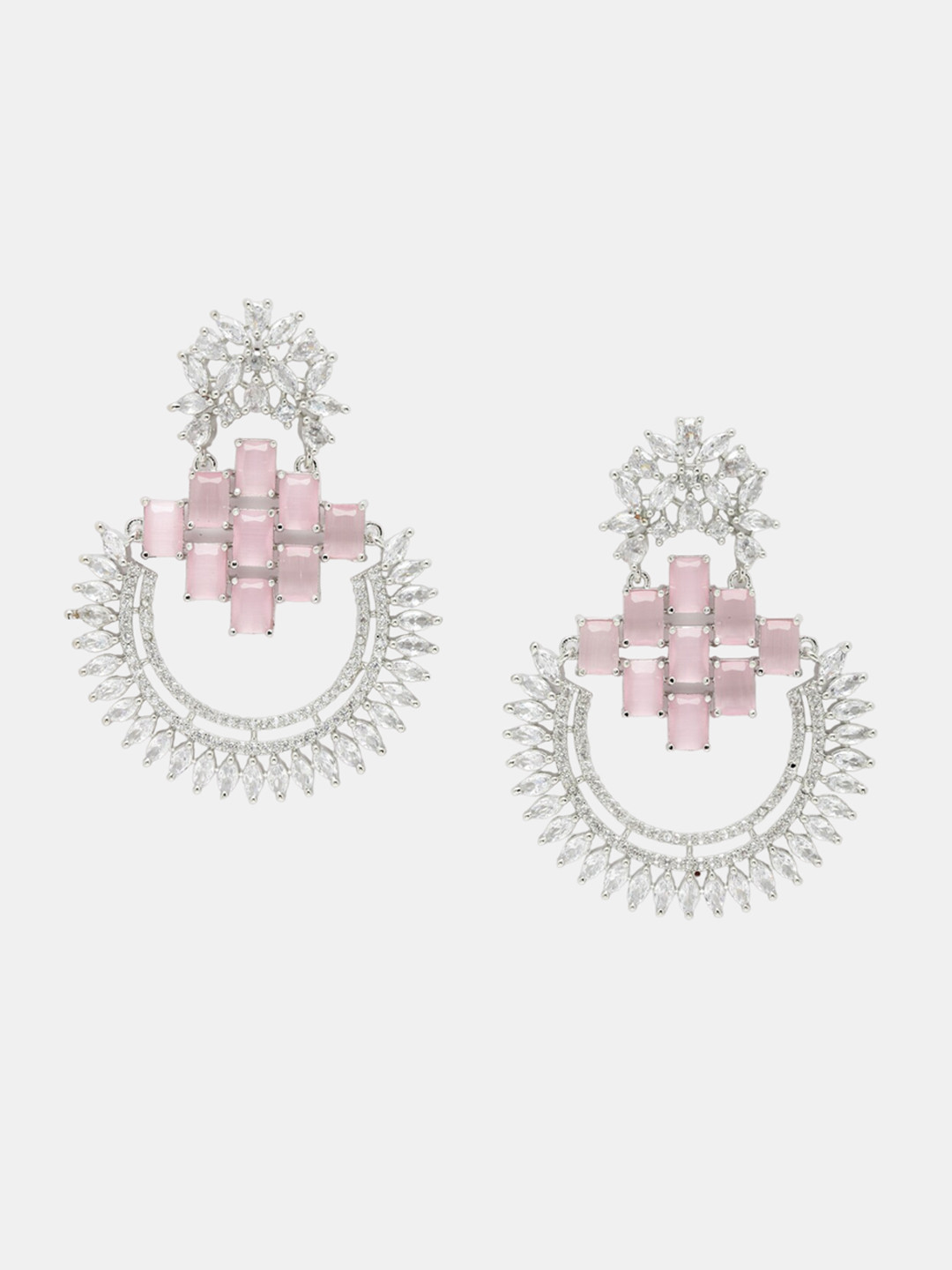 

DressBerry Pink Rhodium-Plated Contemporary Chandbalis, Silver