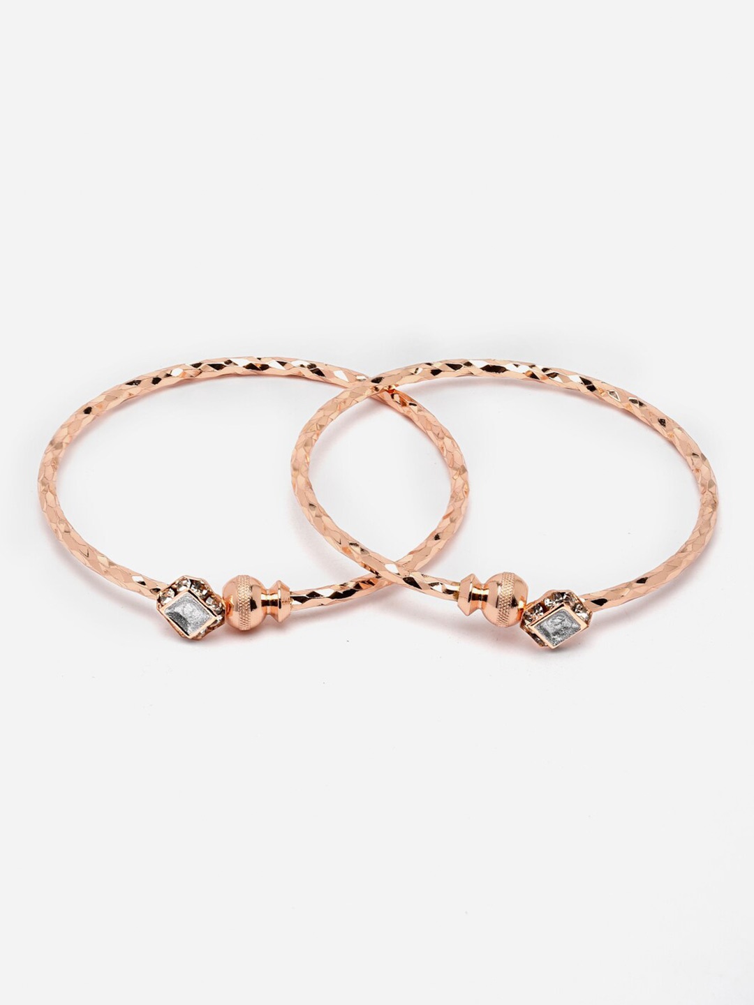 

DressBerry Set Of 2 Brass American Diamond Rose Gold-Plated Kada Bracelet
