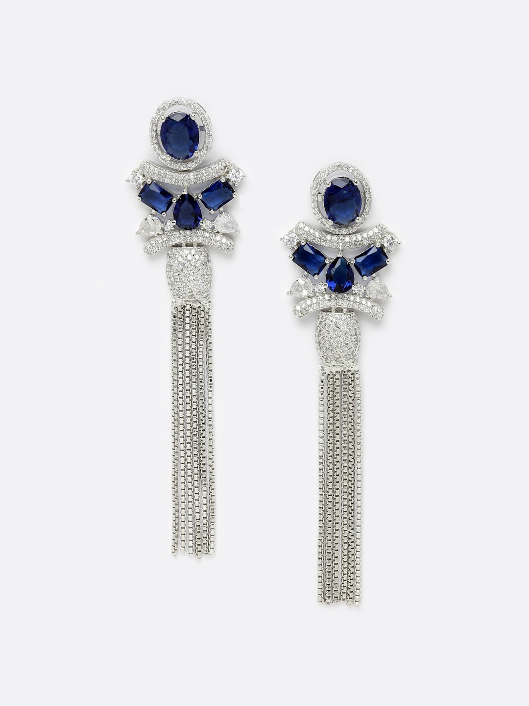 

DressBerry Blue Rhodium-Plated Contemporary Drop Earrings, Silver
