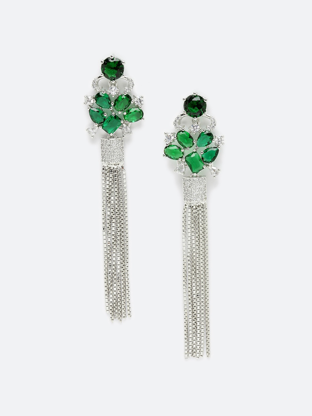 

DressBerry Green Silver Toned Contemporary Drop Earrings