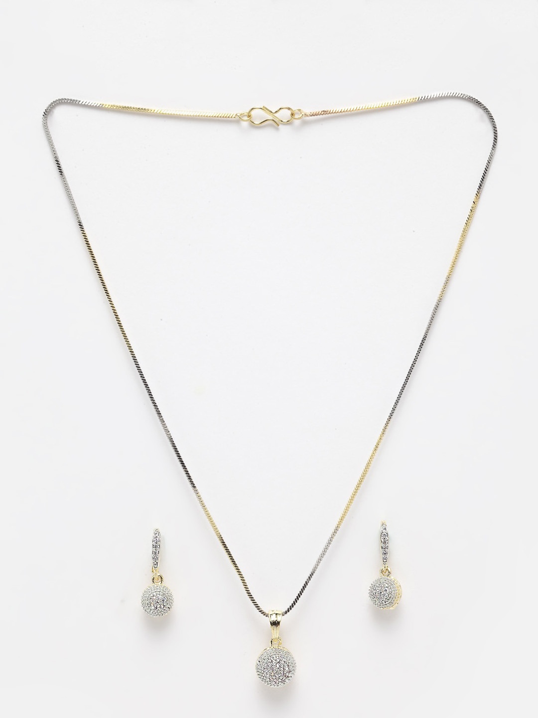 

DressBerry Gold-Plated Cubic Zirconia-Studded Pendant With Chain & Earrings