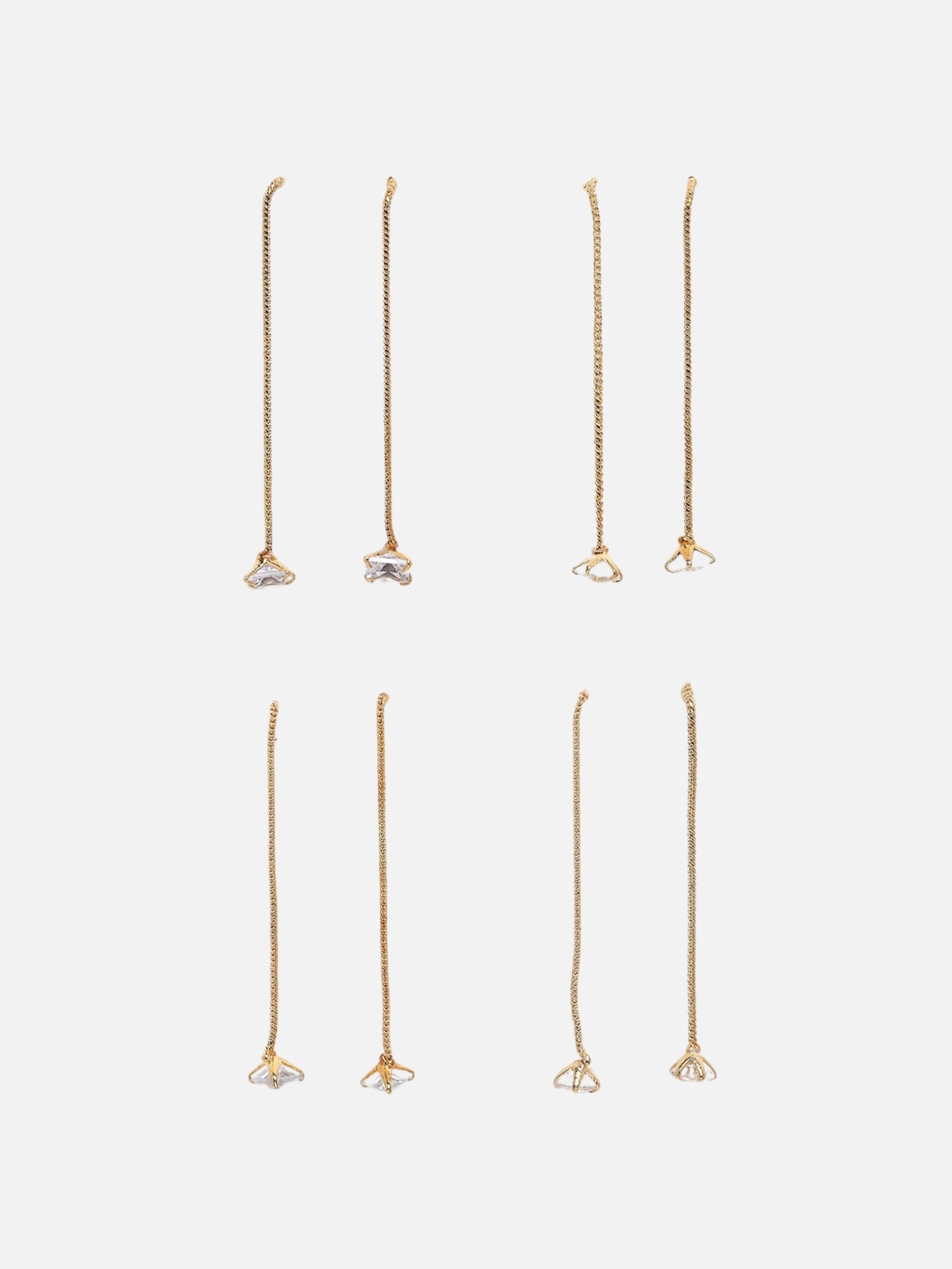 

DressBerry Set of 4 Gold-Plated & White AD-Studded Contemporary Drop Earrings