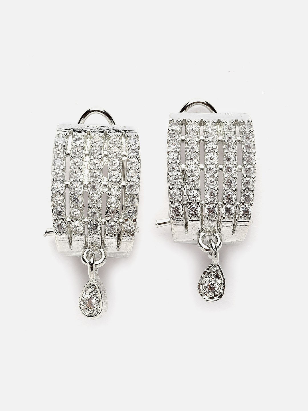 

DressBerry Rhodium-Plated American Diamond-Studded Teardrop Shaped Drop Earrings, Silver