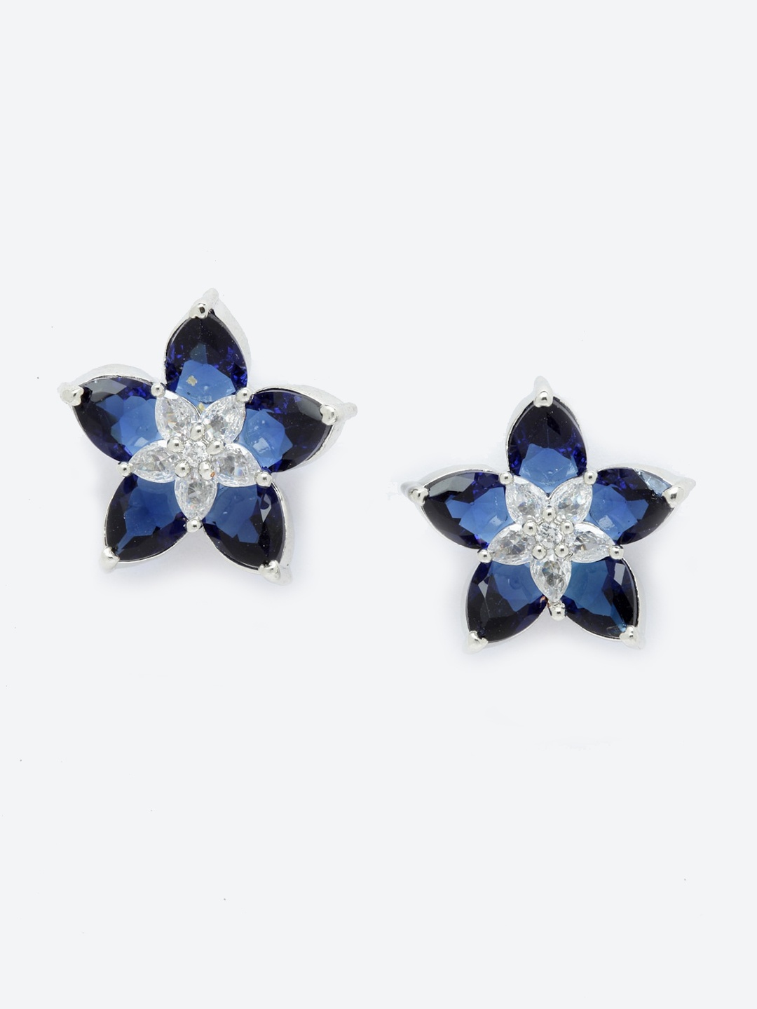 

DressBerry Blue Rhodium Plated Floral Studs Earrings, Silver