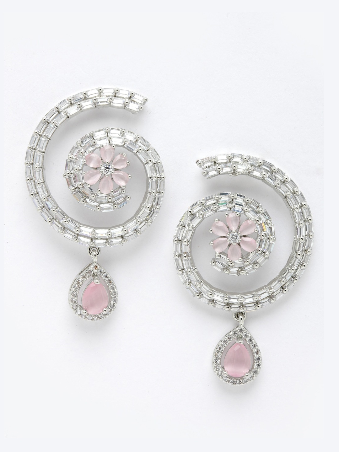 

DressBerry Pink Circular Drop Earrings, Silver