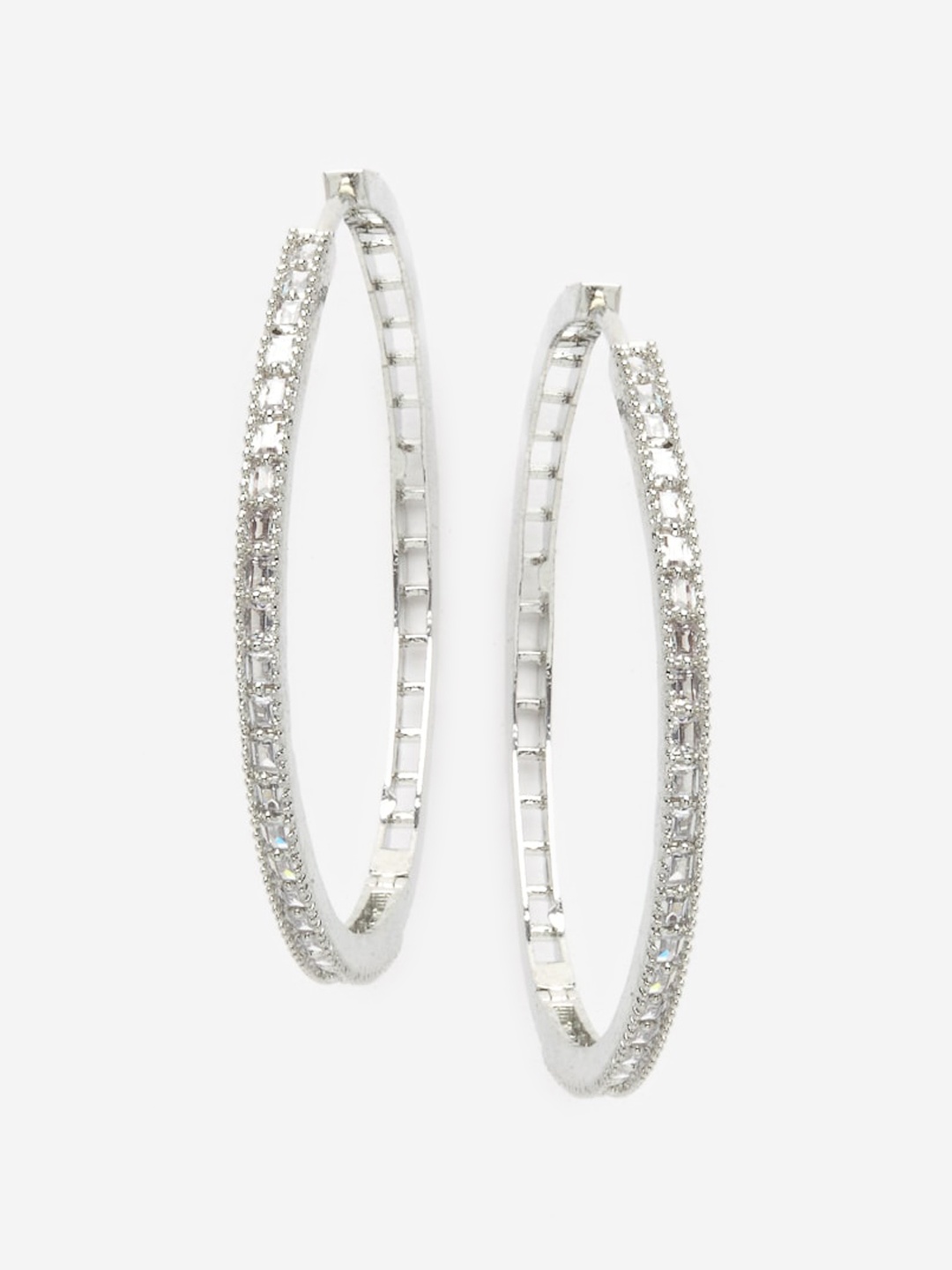 

DressBerry Rhodium Plated American Diamond Circular Hoop Earrings, Silver