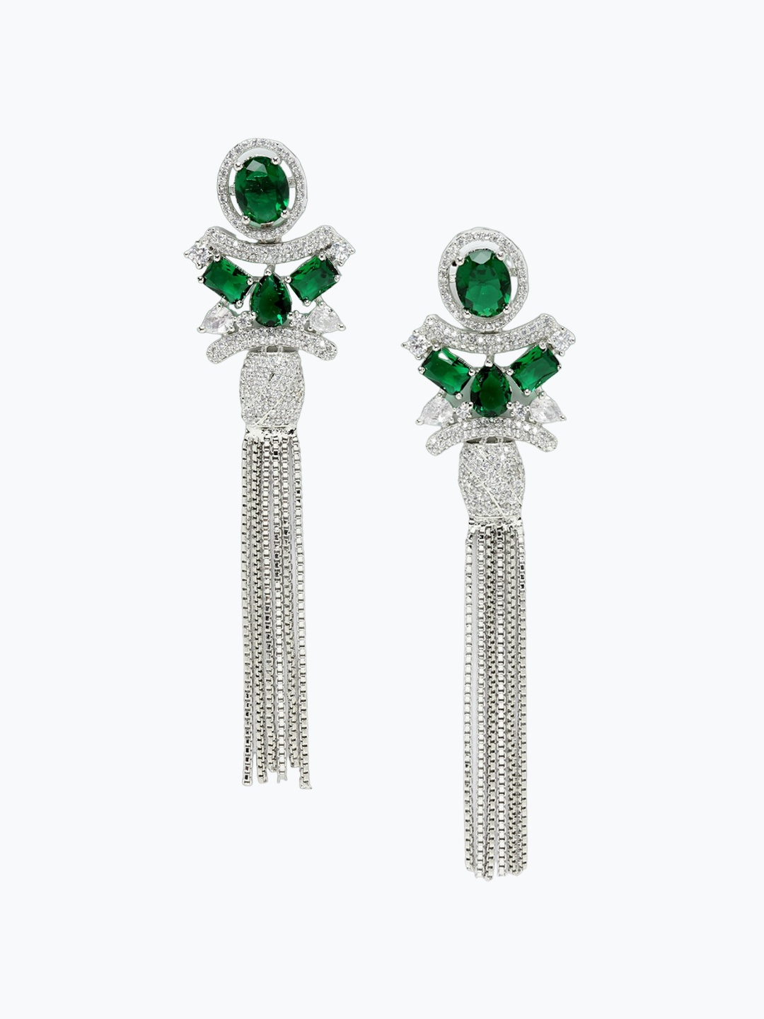 

DressBerry Silver-Toned & Green Rhodium-Plated Contemporary Drop Earrings