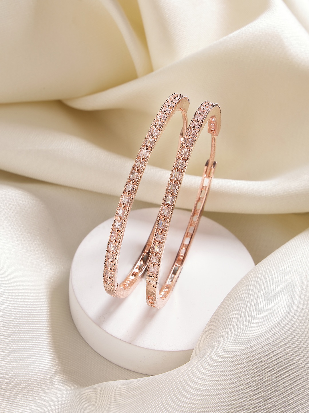 

DressBerry Rose American Diamond Gold-Plated Circular Hoop Earrings, Rose gold