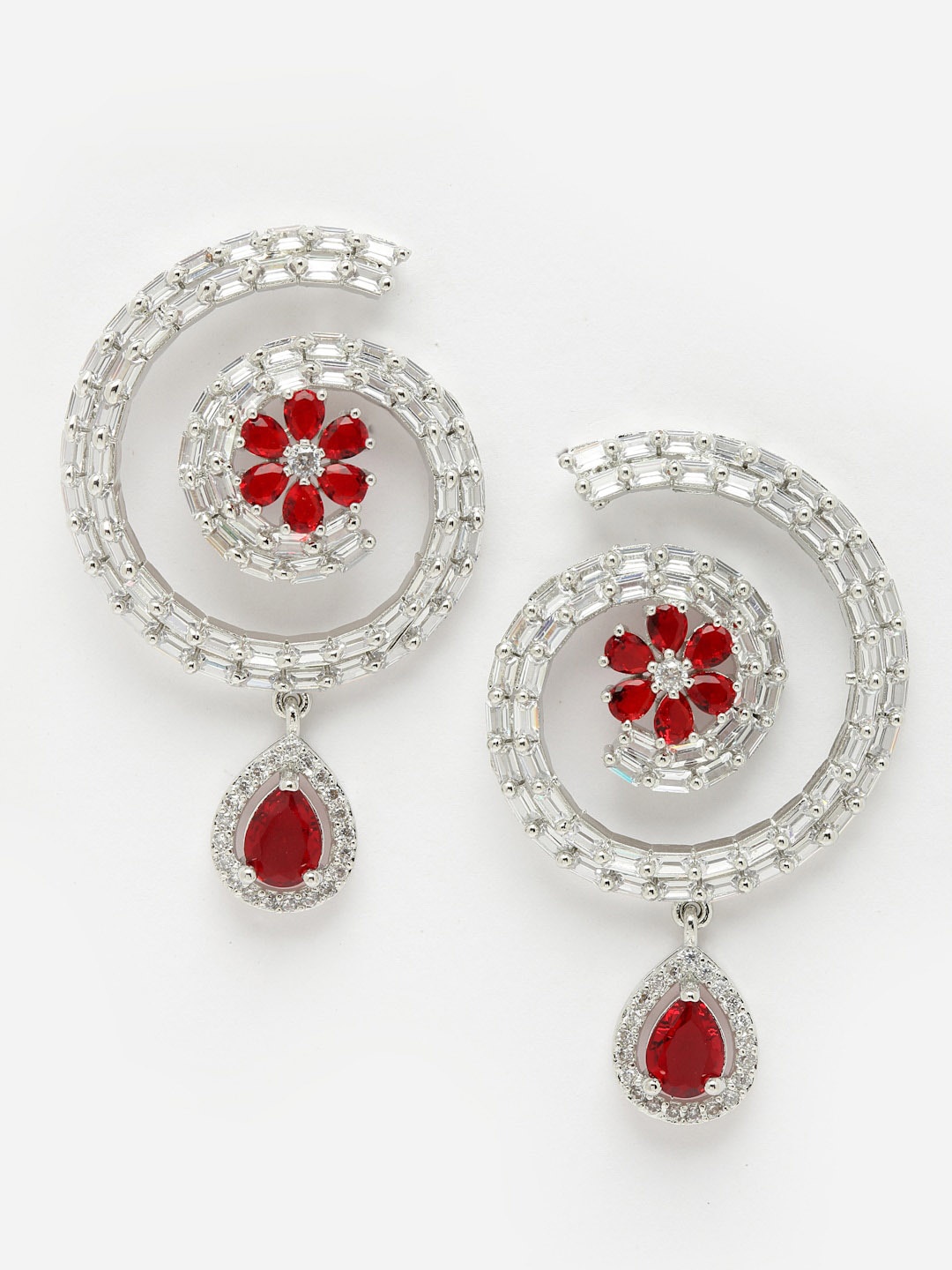 

DressBerry Rhodium-Plated Stone-Studed Circular Drop Earrings, Silver