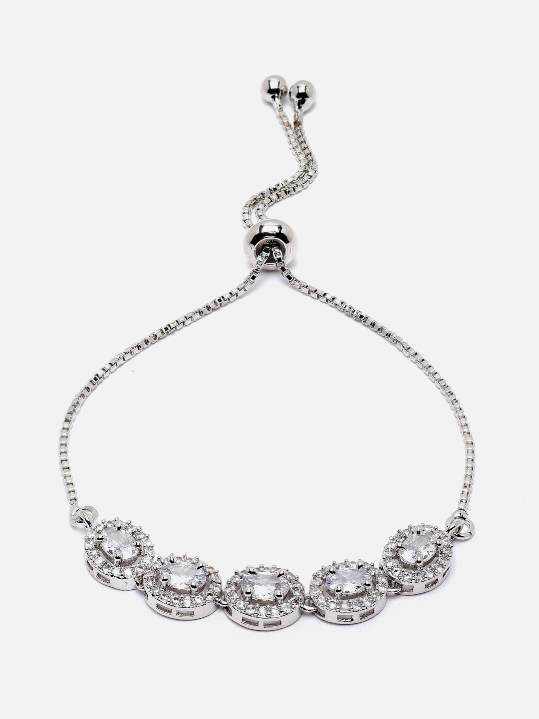 

DressBerry Women Brass American Diamond Rhodium-Plated Link Bracelet, Silver