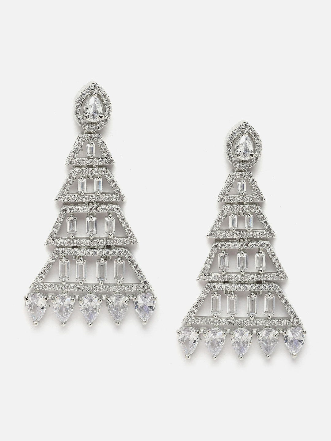 

DressBerry Silver-Plated American Diamond-Studded Triangular-Shaped Drop Earrings