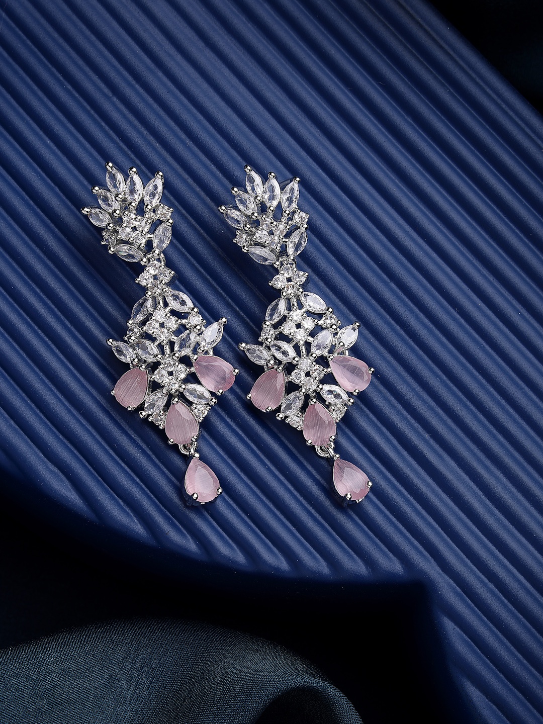 

DressBerry Silver-Plated American Diamond-Studded Spiked Drop Earrings