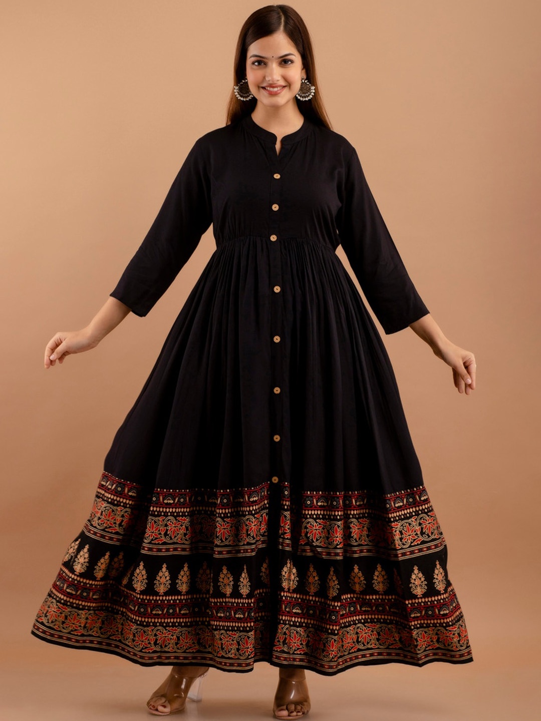 

PURSHOTTAM WALA Ethnic Motifs Printed Anarkali Kurta, Black