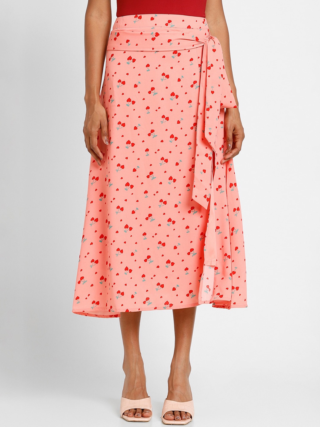 

FOREVER 21 Women Floral Printed A Line Midi Skirt, Pink