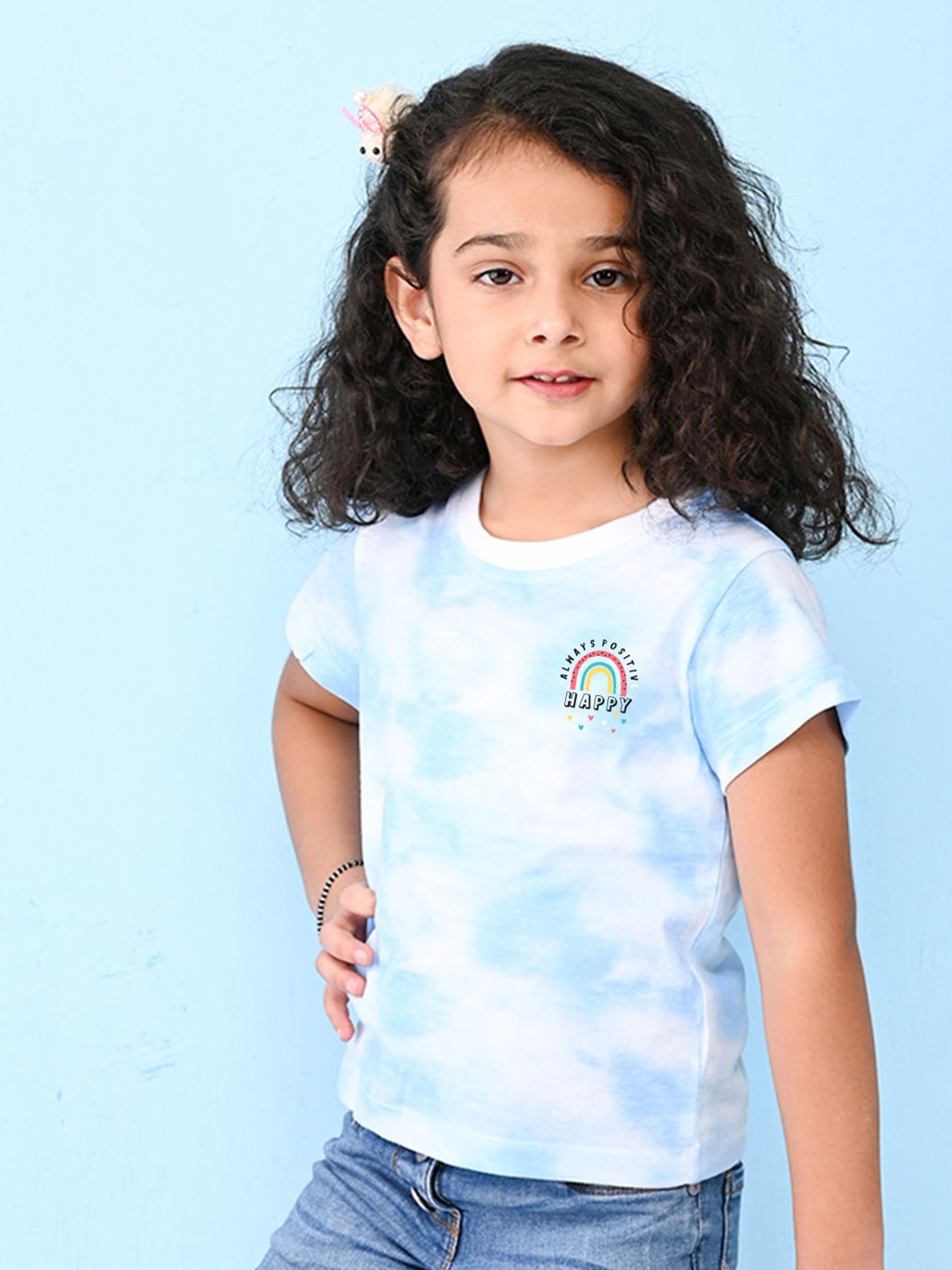 

NUSYL Girls Tie & Dyed Round Neck T-shirt, Blue