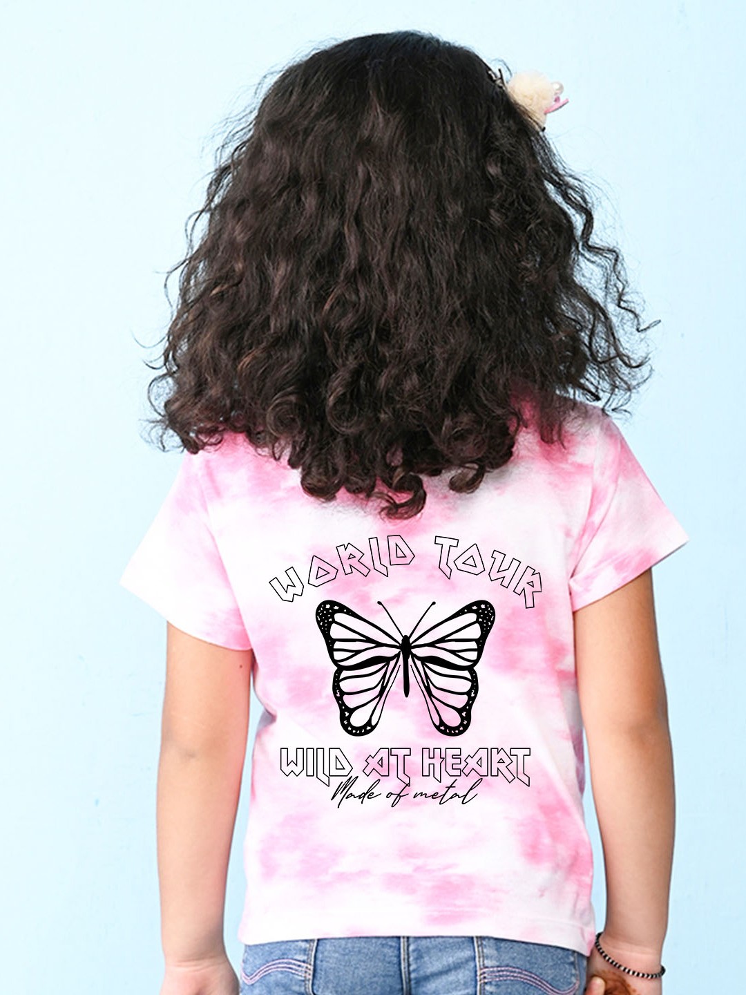 

NUSYL Girls Tie & Dye Typography Printed T-shirt, Pink