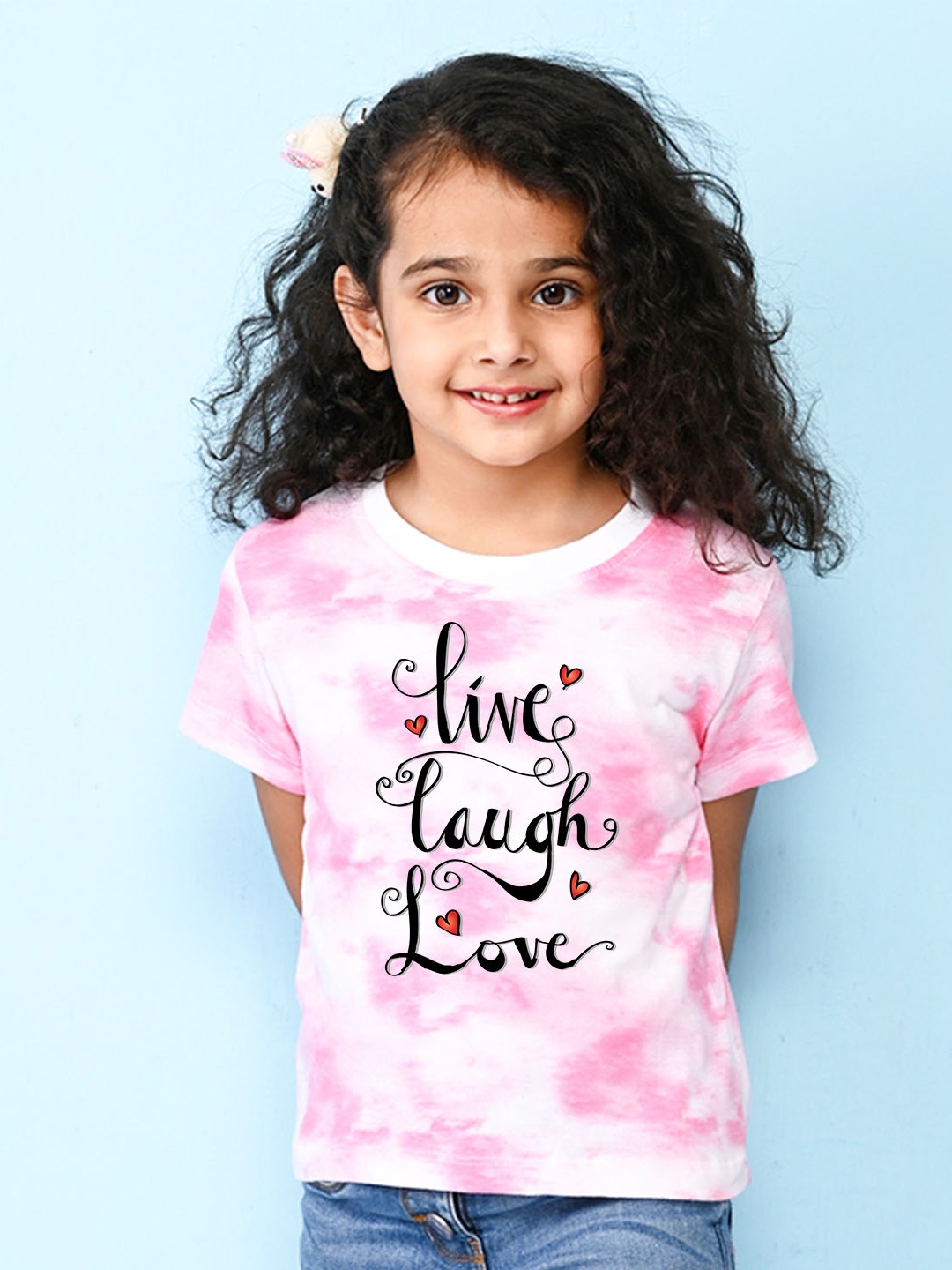 

NUSYL Girls Typography Printed Tie & Dye T-shirt, Pink