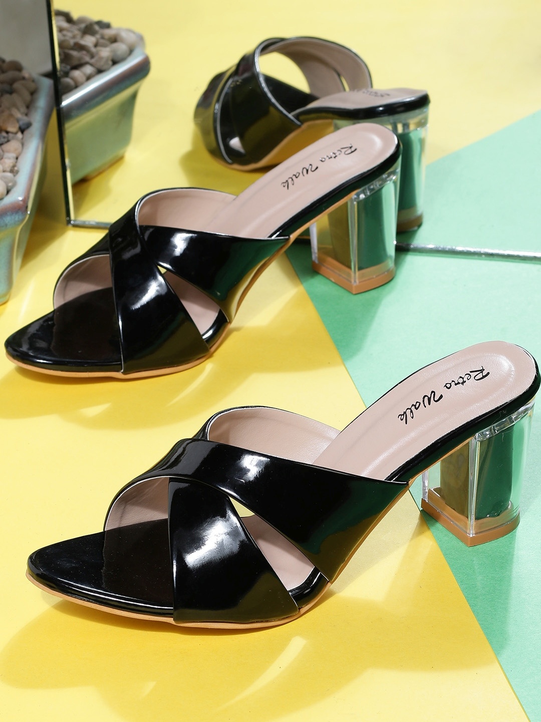 

Retro Walk Open Toe Block Heels, Black