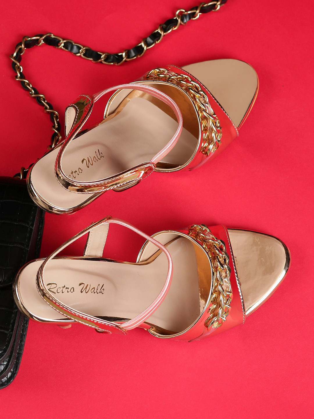 

Retro Walk Chain Embellished Stiletto Heels, Rose gold