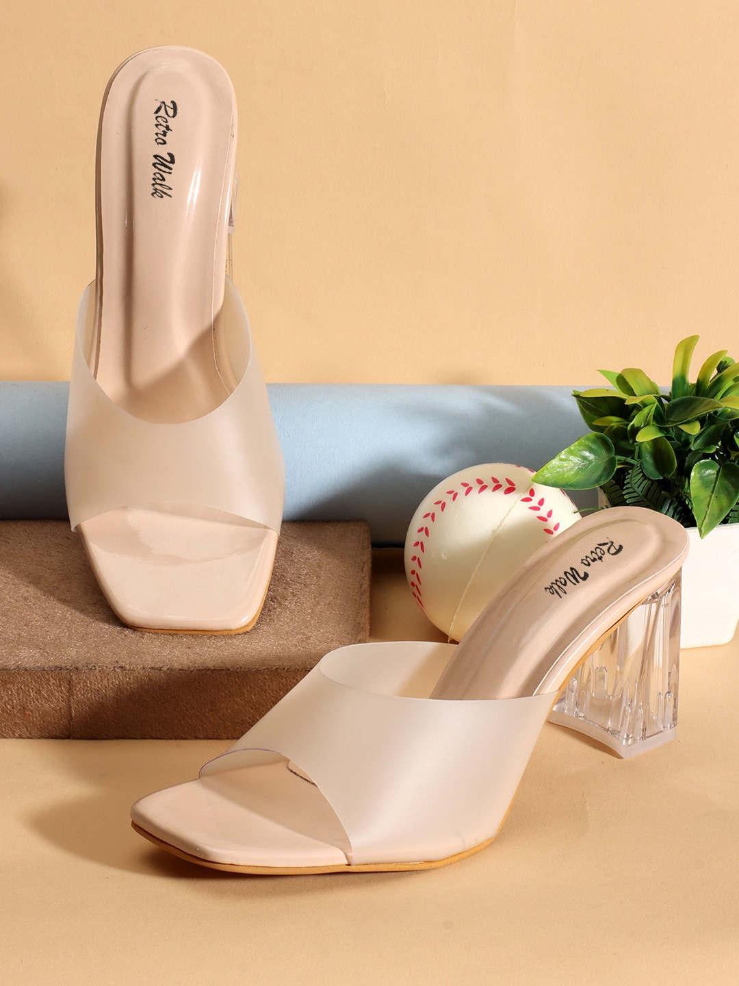 

Retro Walk Open Toe Block Heels, Cream