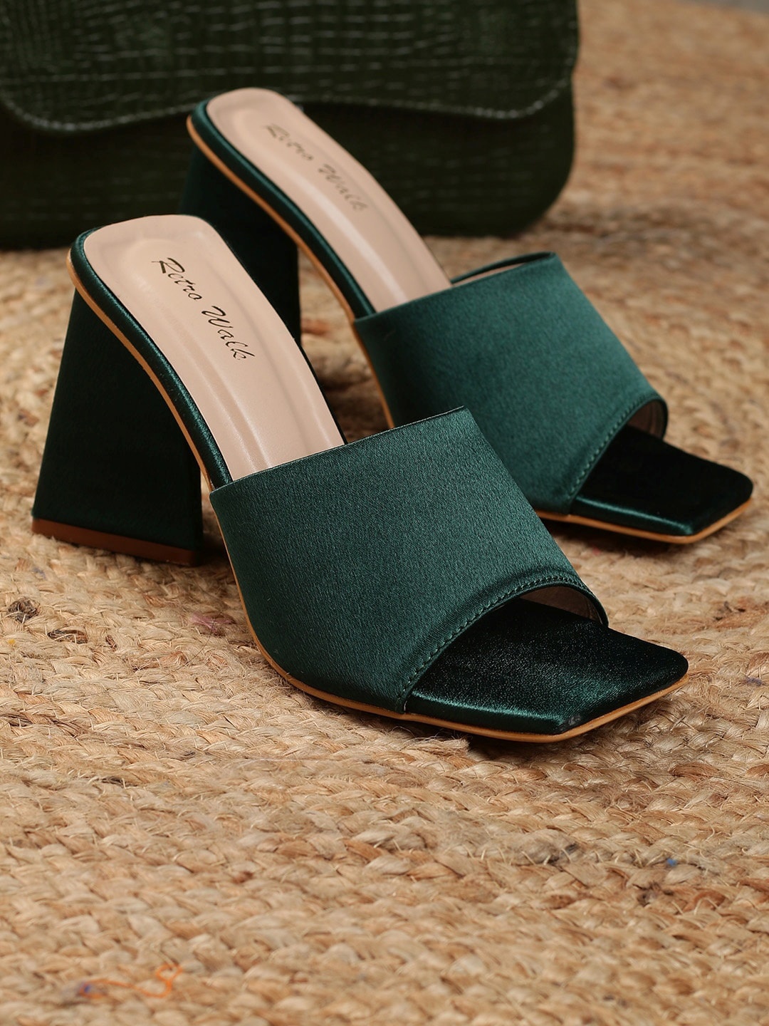 

Retro Walk Embellished Square Toe Block Heels, Green