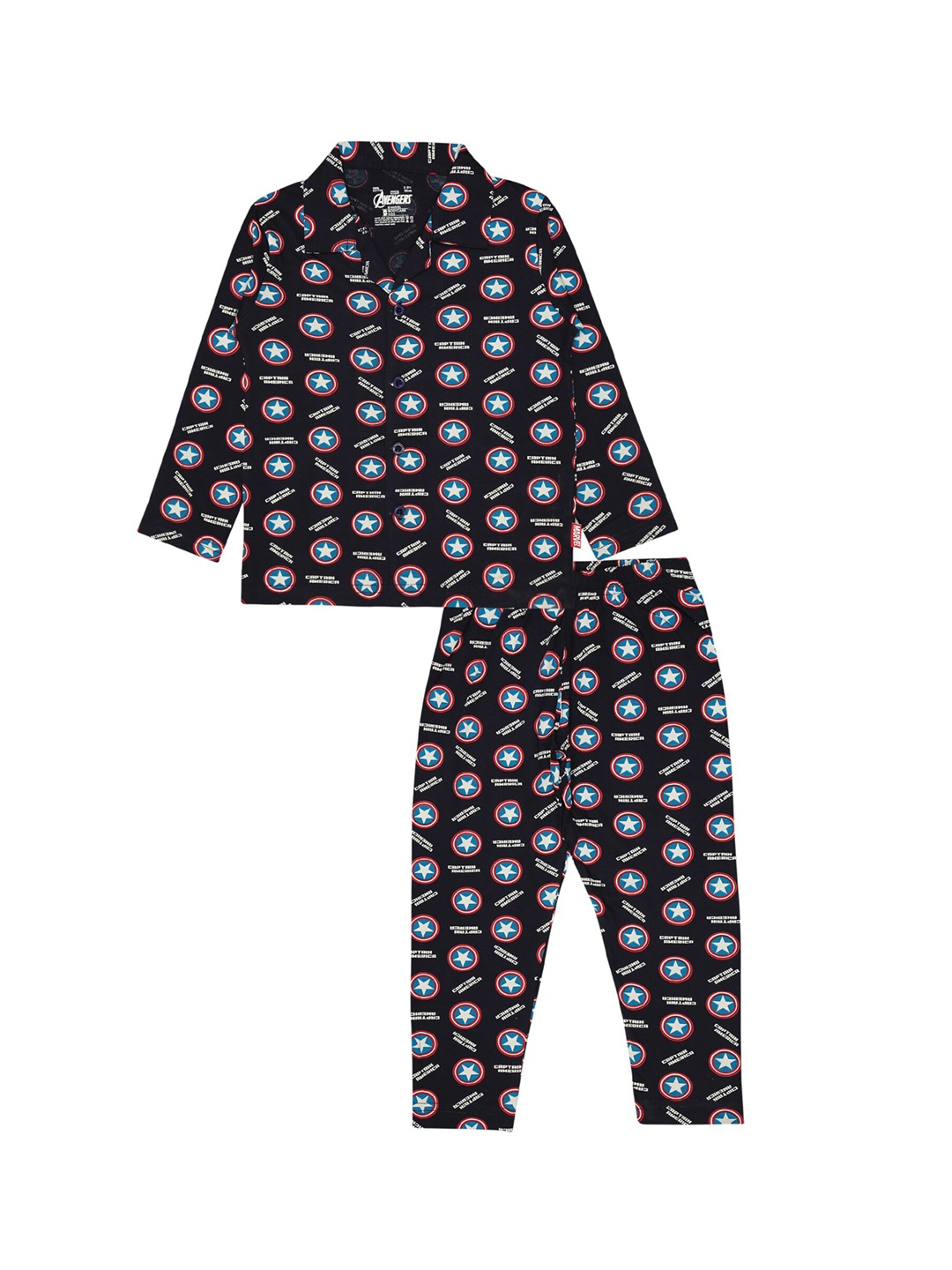 

Bodycare Kids Boys Avenger Printed Pure Cotton Night suit, Navy blue