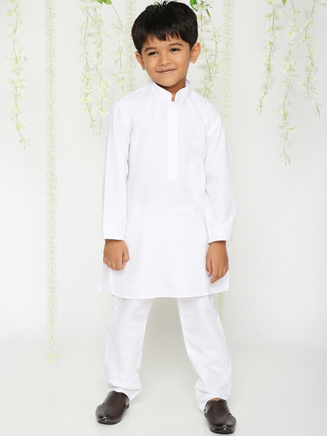 

KID1 Boys Mandarin Collar Pure Cotton Straight Kurta With Pyjamas, White