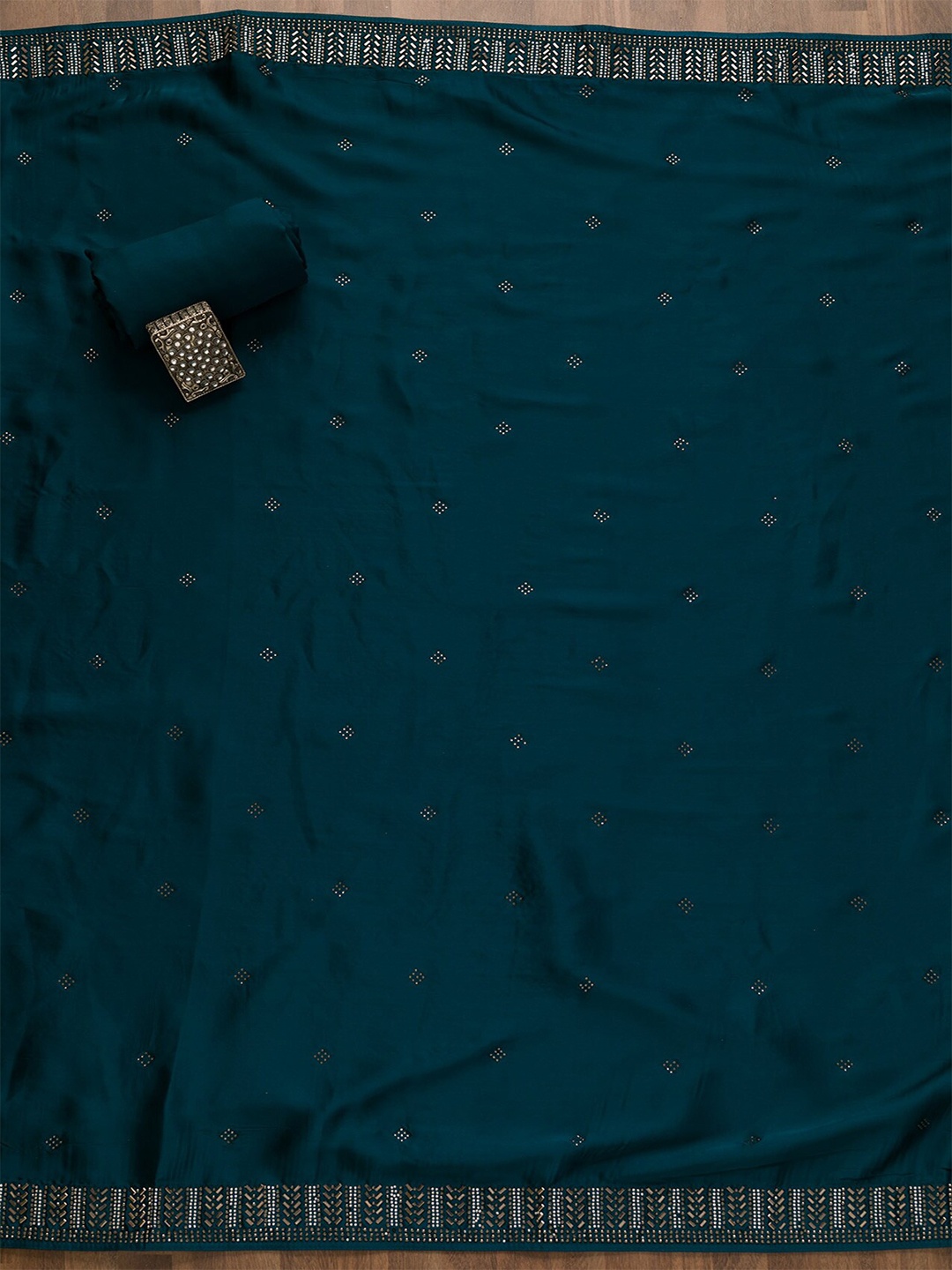

Koskii Striped Embellished Unstitched Dress Material, Blue