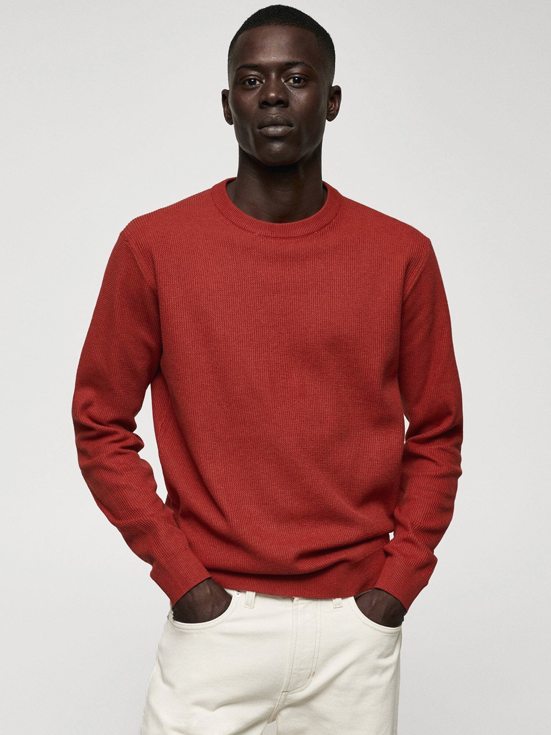 

MANGO MAN Ribbed Pullover, Red
