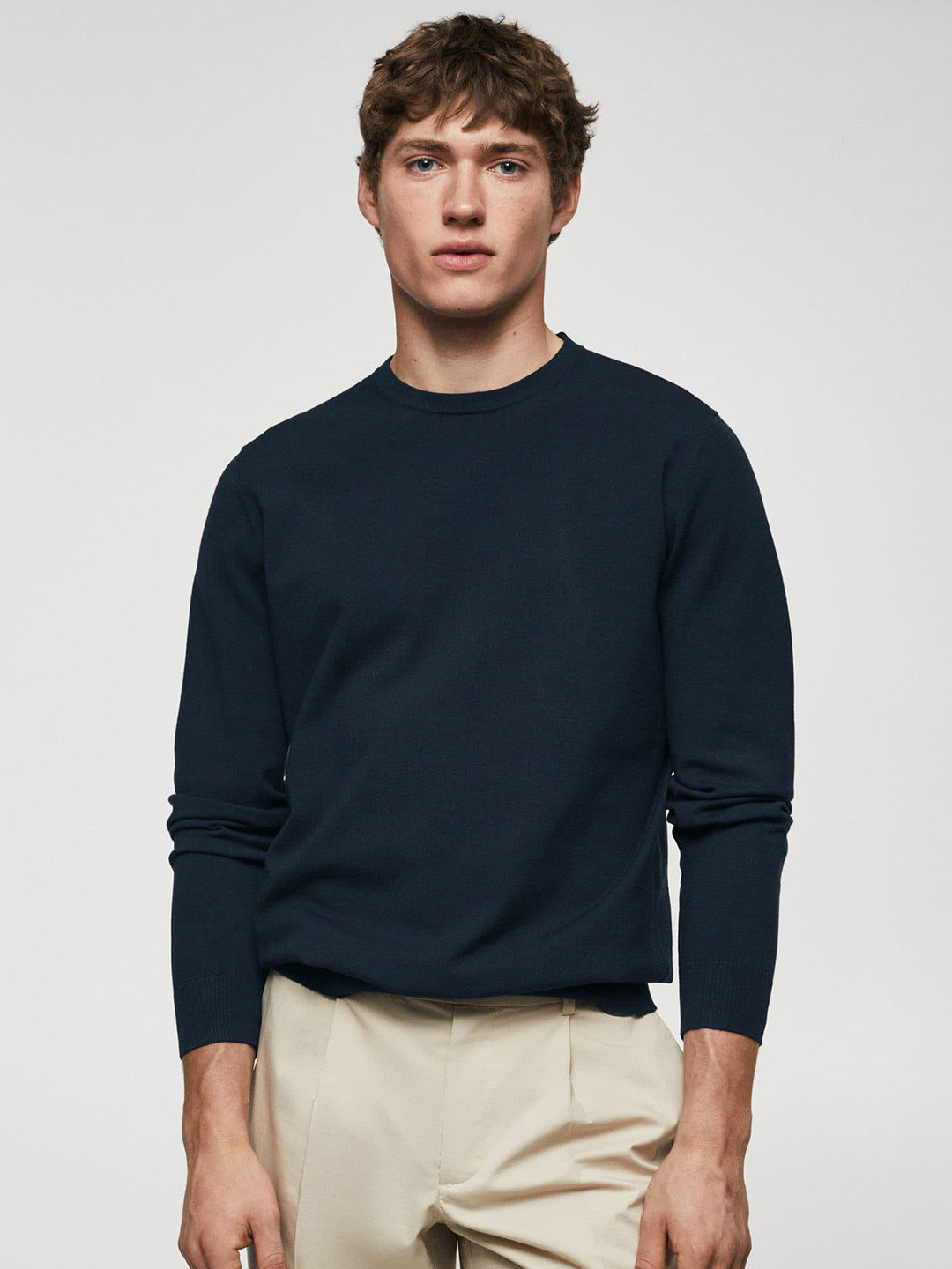 

MANGO MAN Solid Pullover, Navy blue