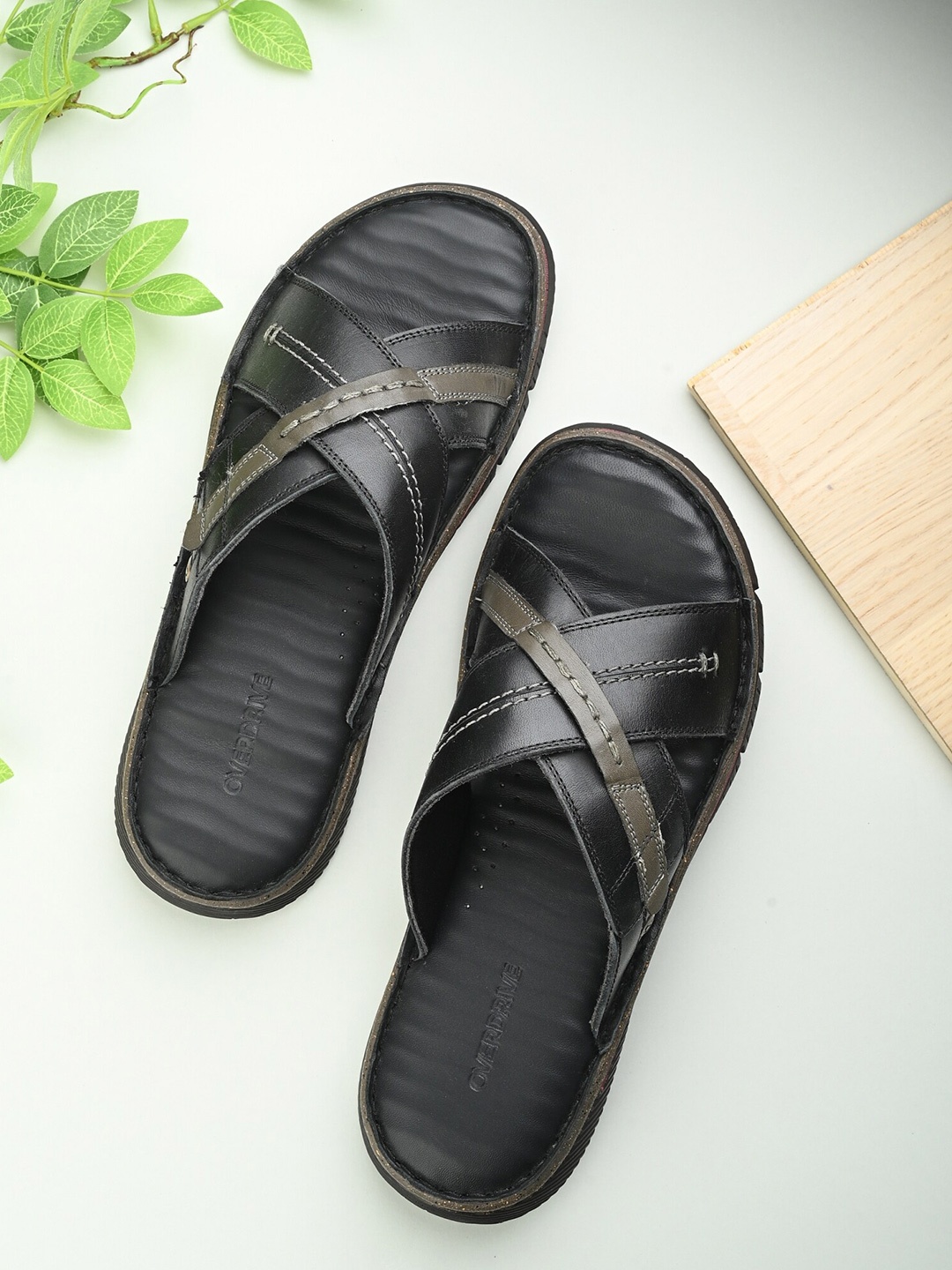

Overdrive Men Leather Comfort Sandals, Black